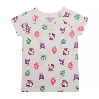 Little & Big Girls V Neck Short Sleeve Hello Kitty T-Shirt