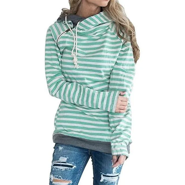 Lossky Double Hooded Striped Drawstring Hoodie