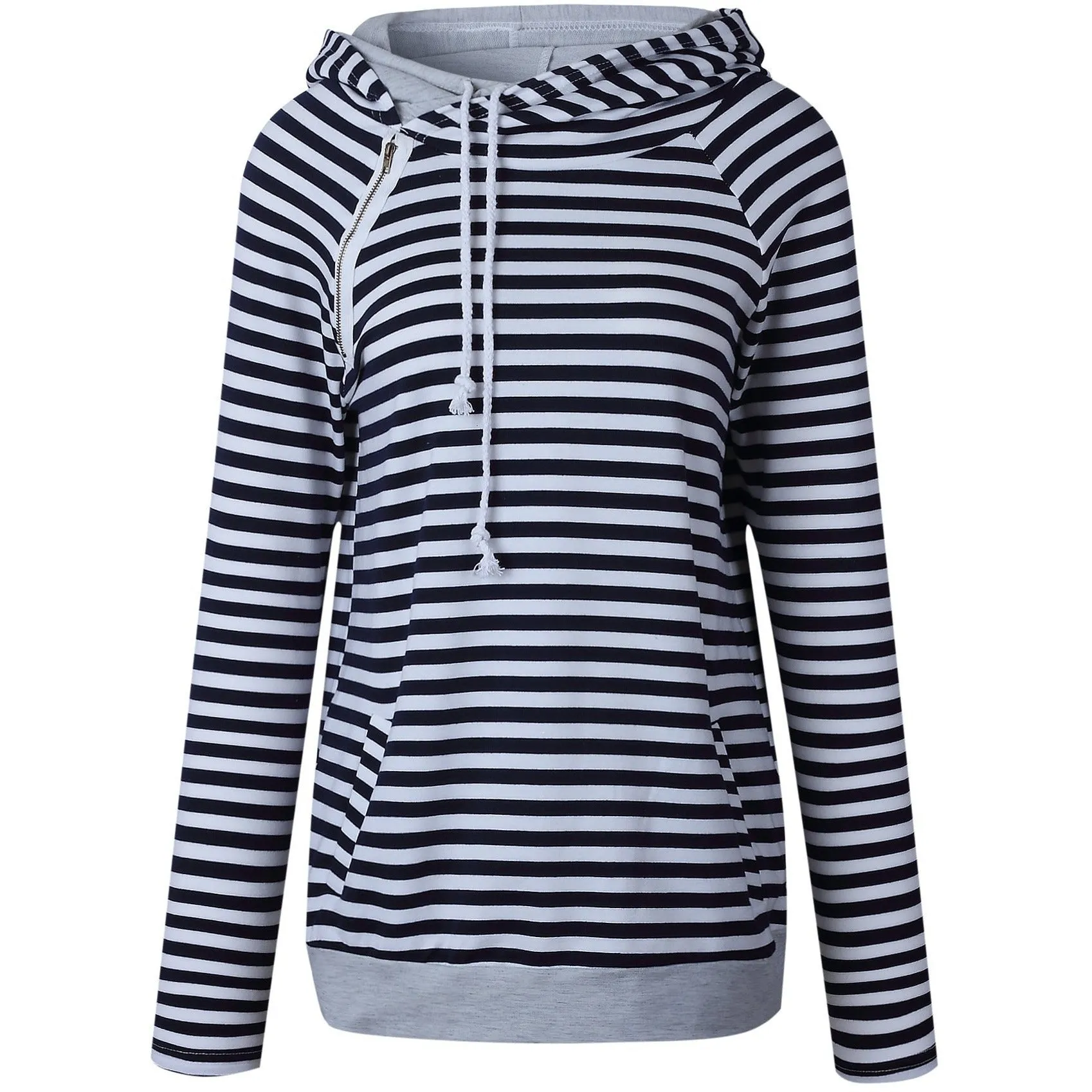 Lossky Double Hooded Striped Drawstring Hoodie