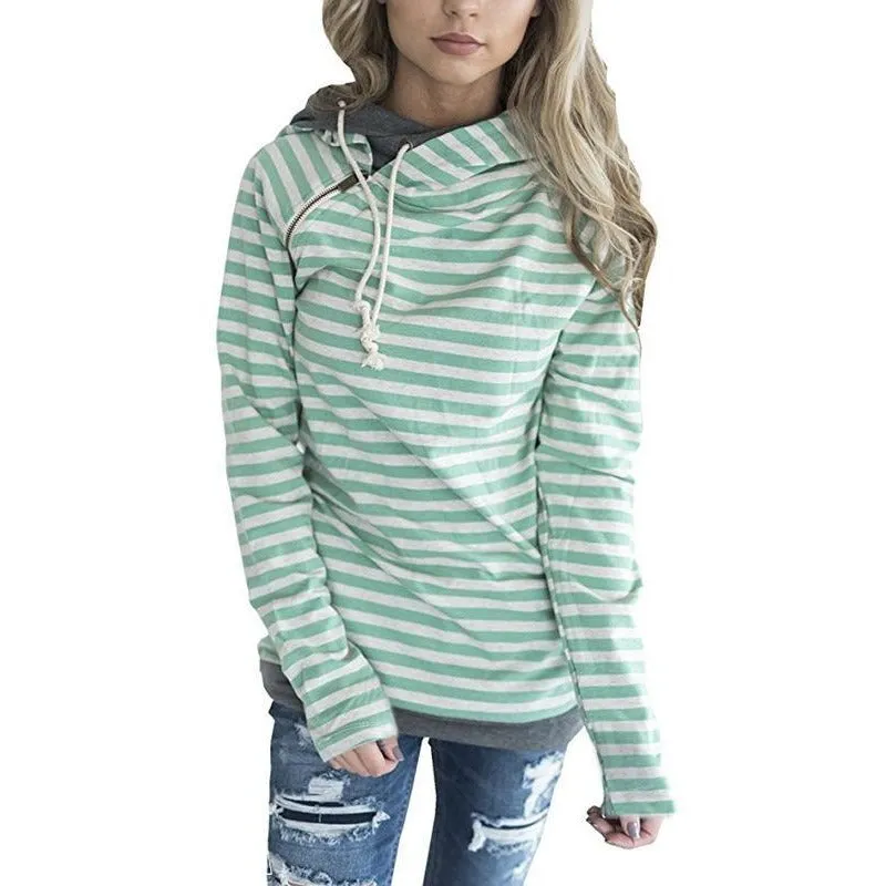 Lossky Double Hooded Striped Drawstring Hoodie