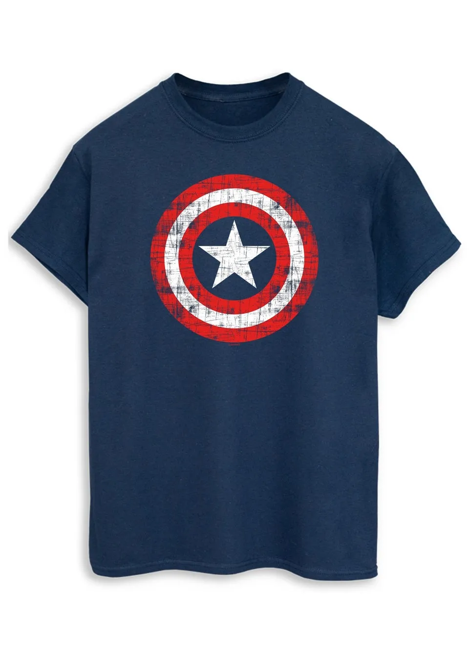 Marvel Avengers Captain America Scratched Shield Navy Printed T-Shirt