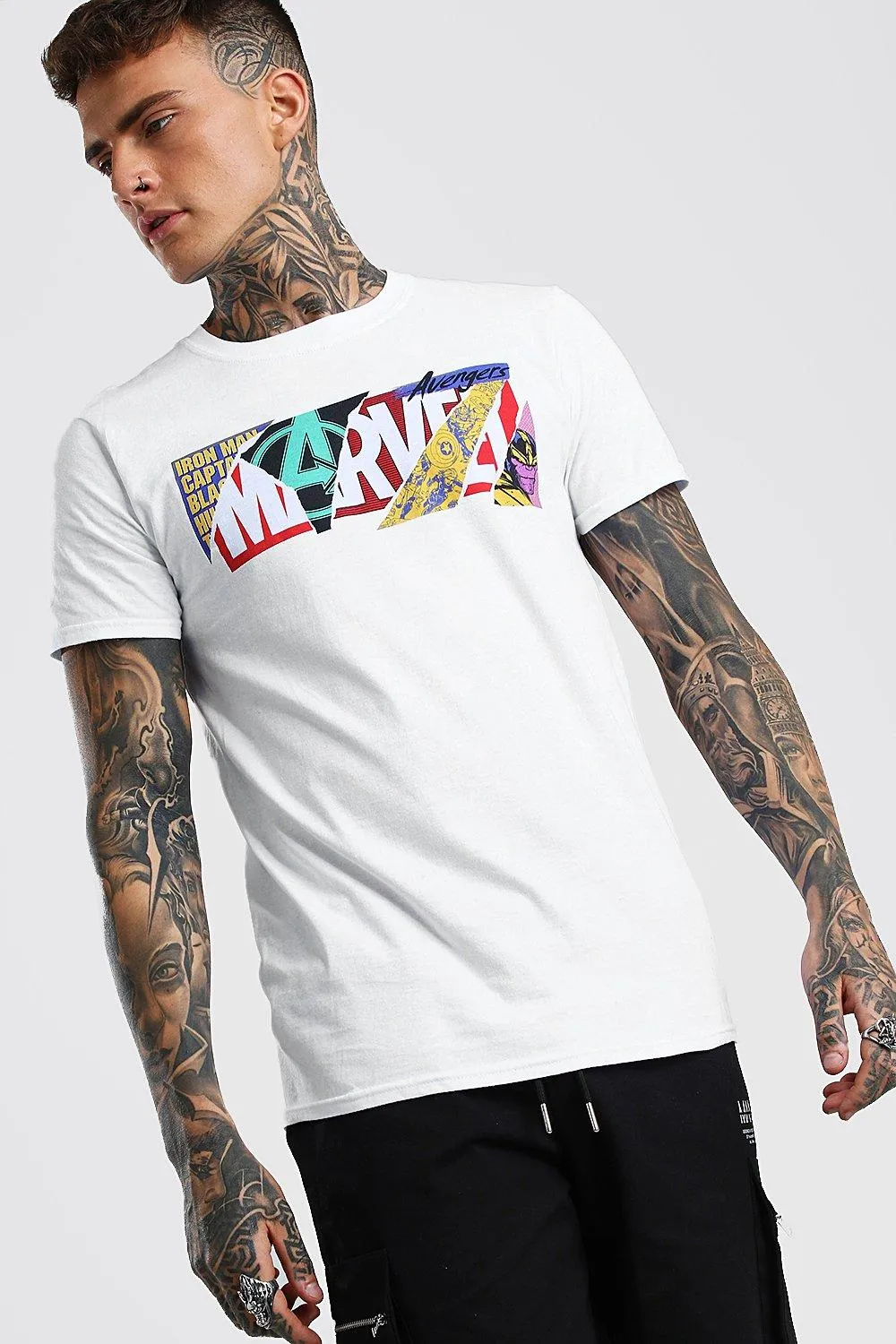 Marvel Torn Logo Licensed T-Shirt | boohooMAN UK