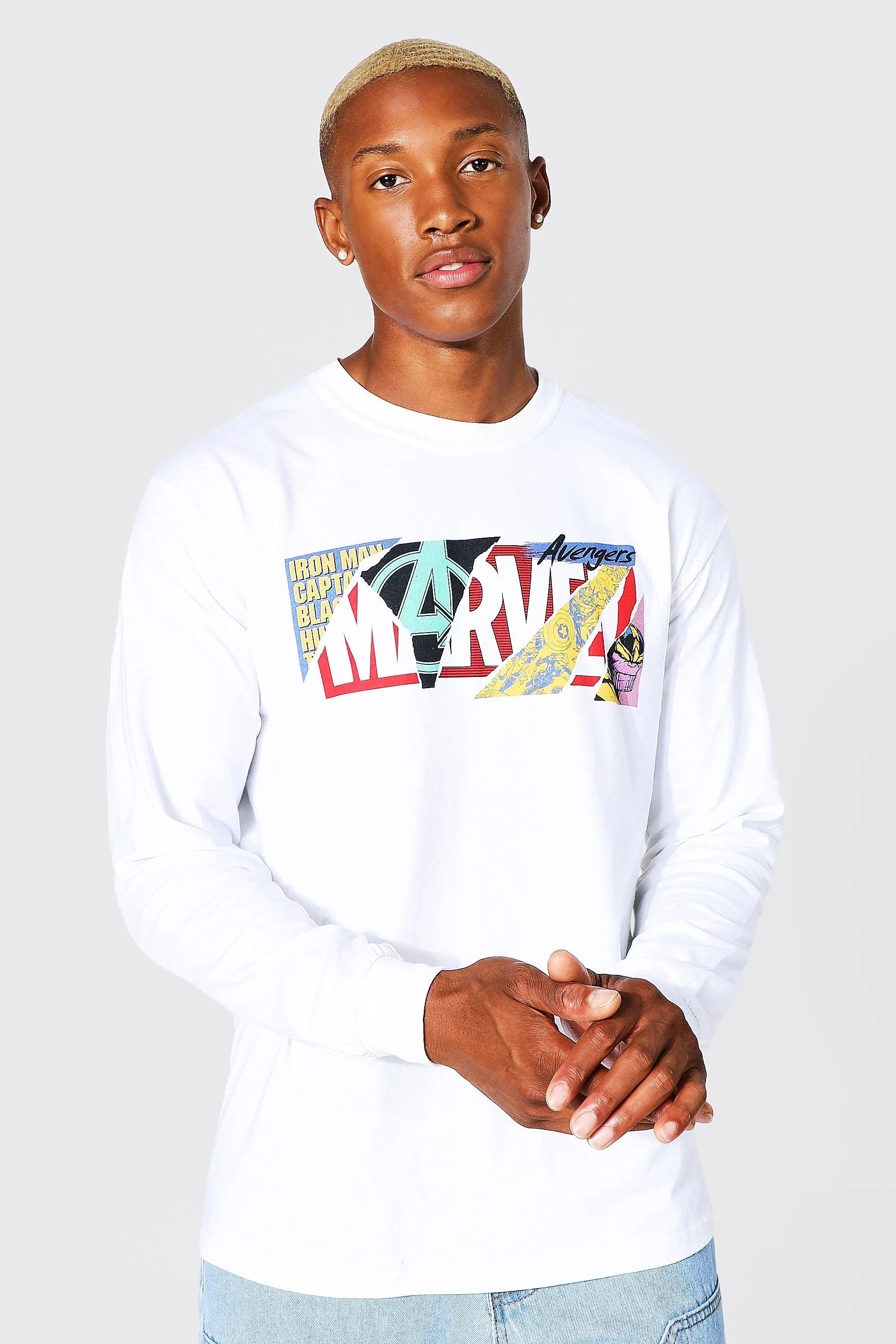 Marvel Torn Logo Long Sleeve License T-shirt | boohooMAN UK