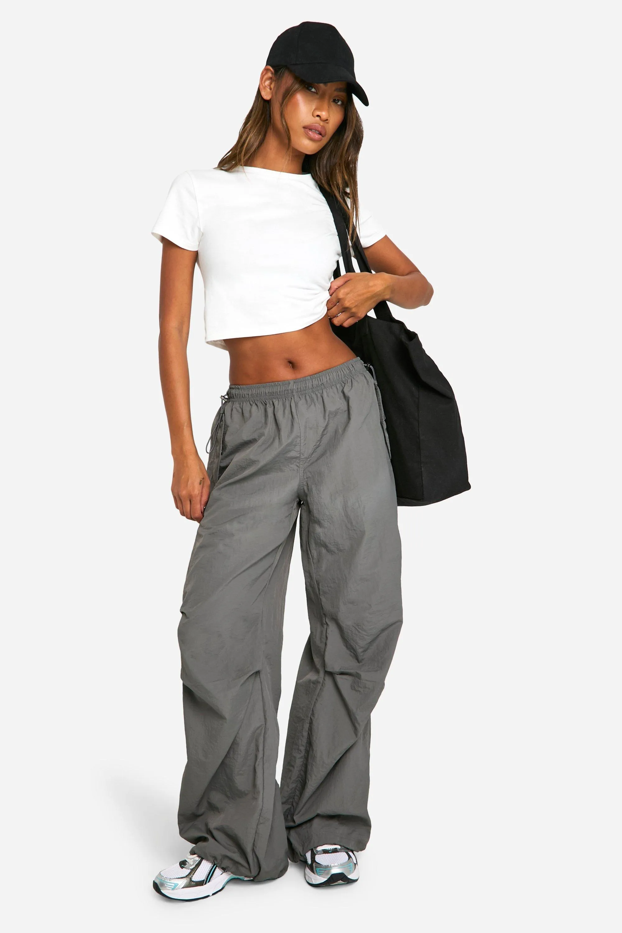 Nylon Wide Leg Cargo Pants