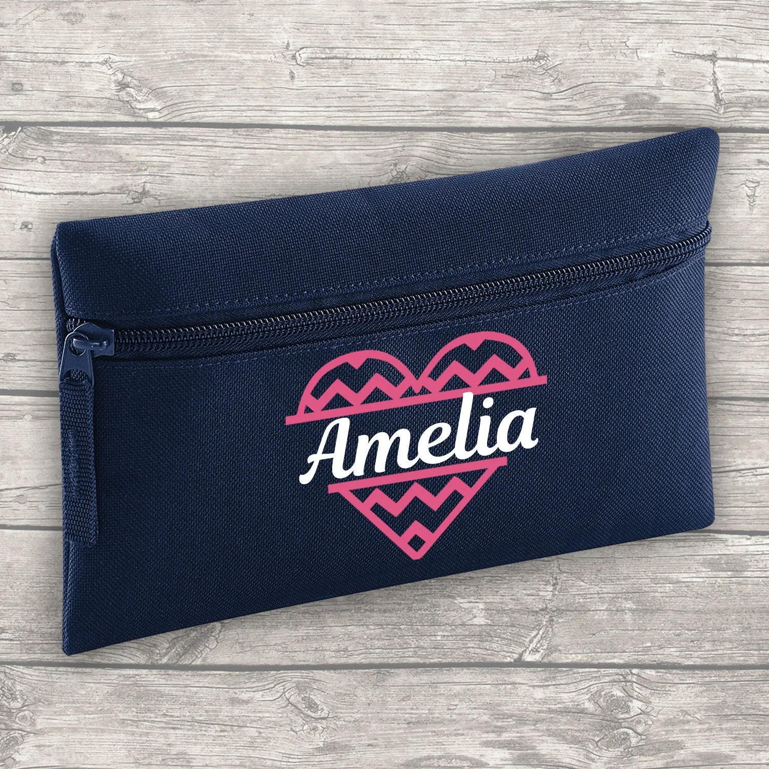 Personalised 12 Litre Backpack - Water Bottle - Lunch Bag - Pencil Case - Back To School - Heart with Name - Navy