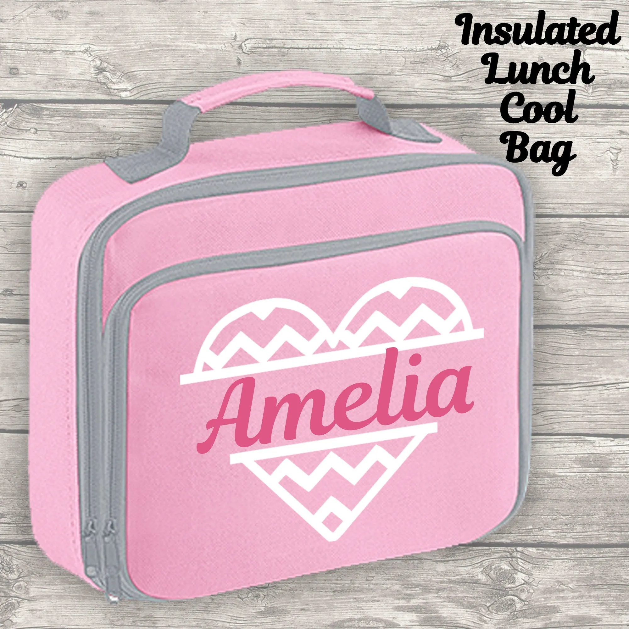 Personalised 12 Litre Backpack - Water Bottle - Lunch Bag - Pencil Case - Back To School - Heart with Name - Pink