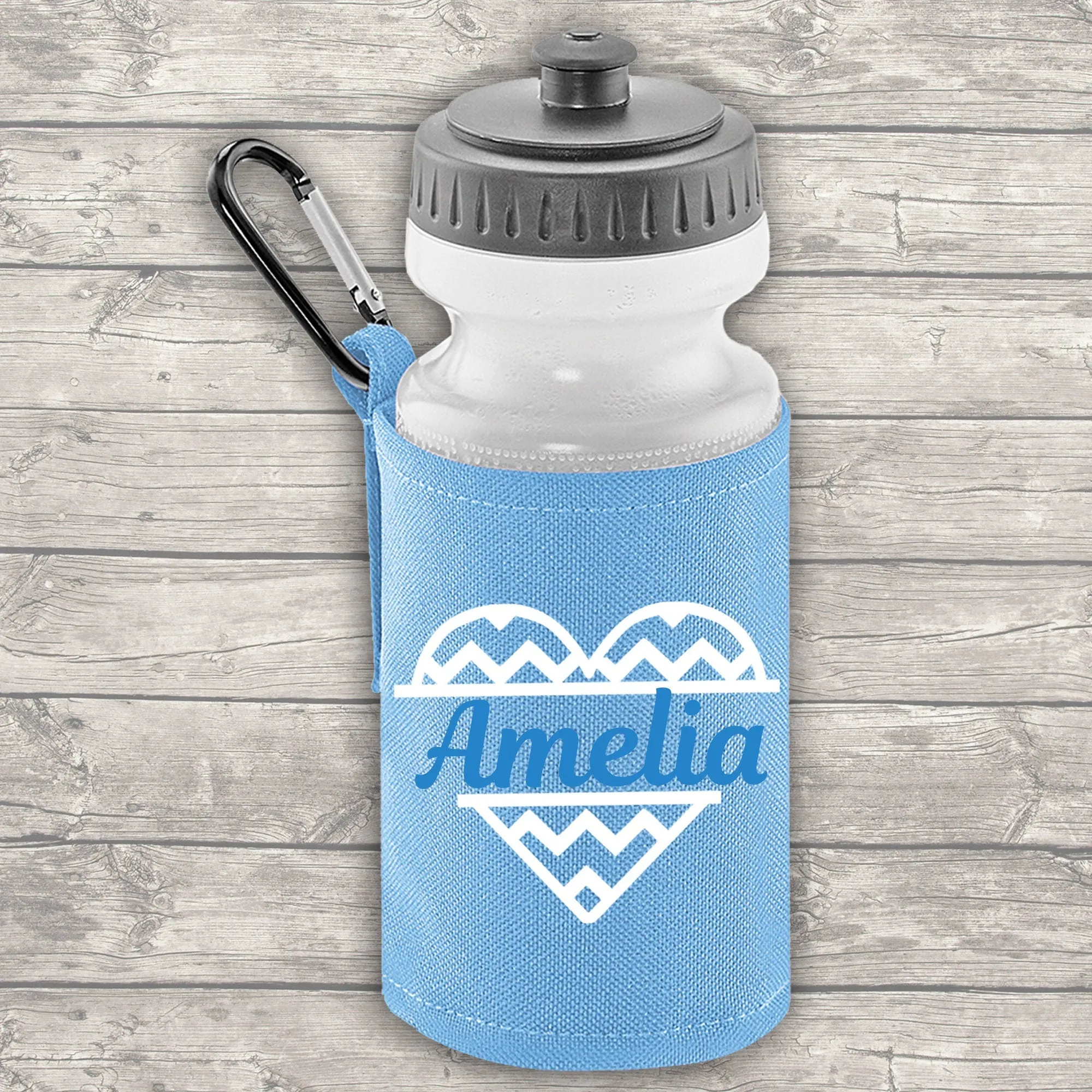 Personalised 9 Litre Backpack - Water Bottle - Lunch Bag - Pencil Case - Back To School - Heart with Name - Sky Blue