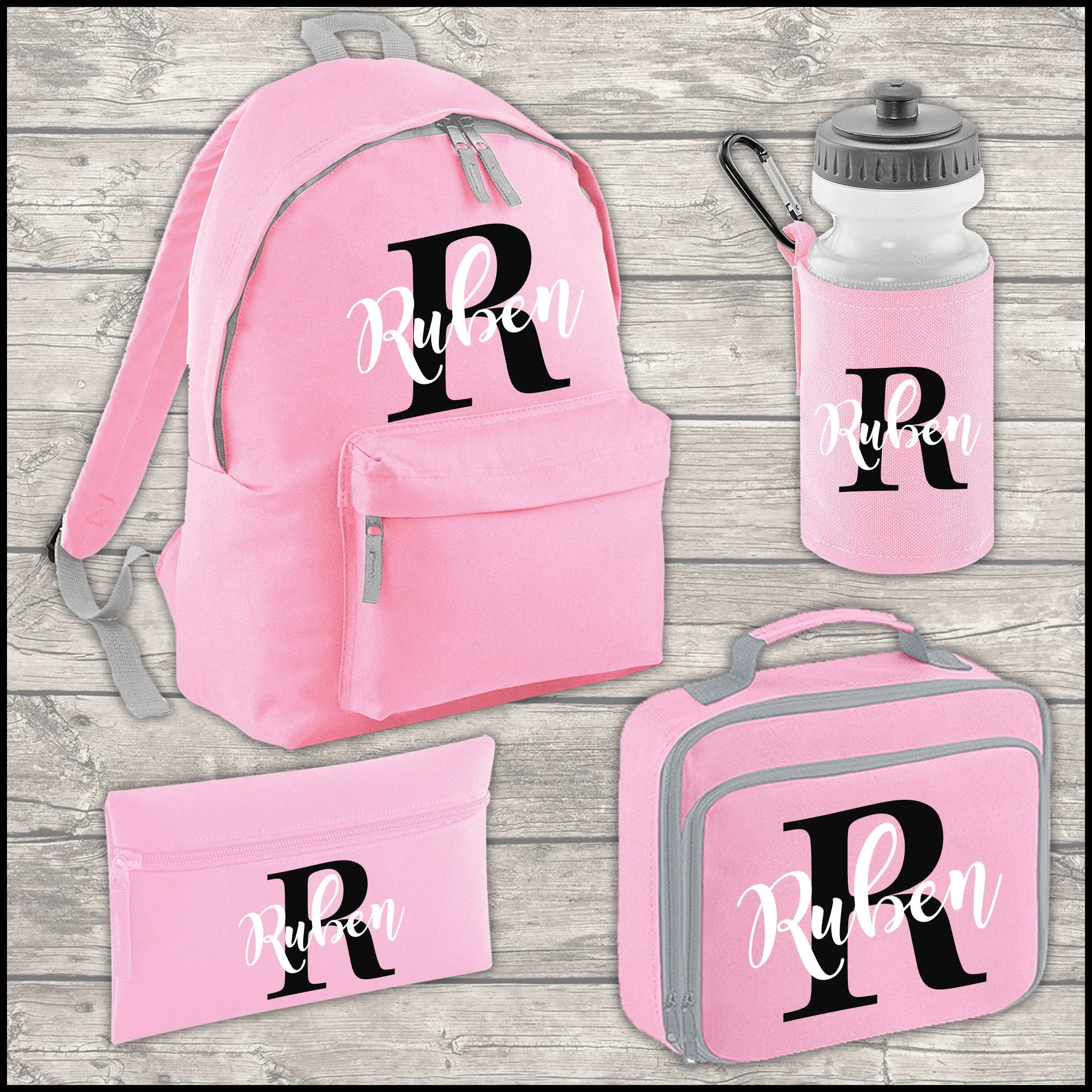 Personalised Backpack Kids 12 Litre Boys Girls Initial Name Lunch Bag Water Bottle and Pencil Case PE Bag School Bag Back To Sch