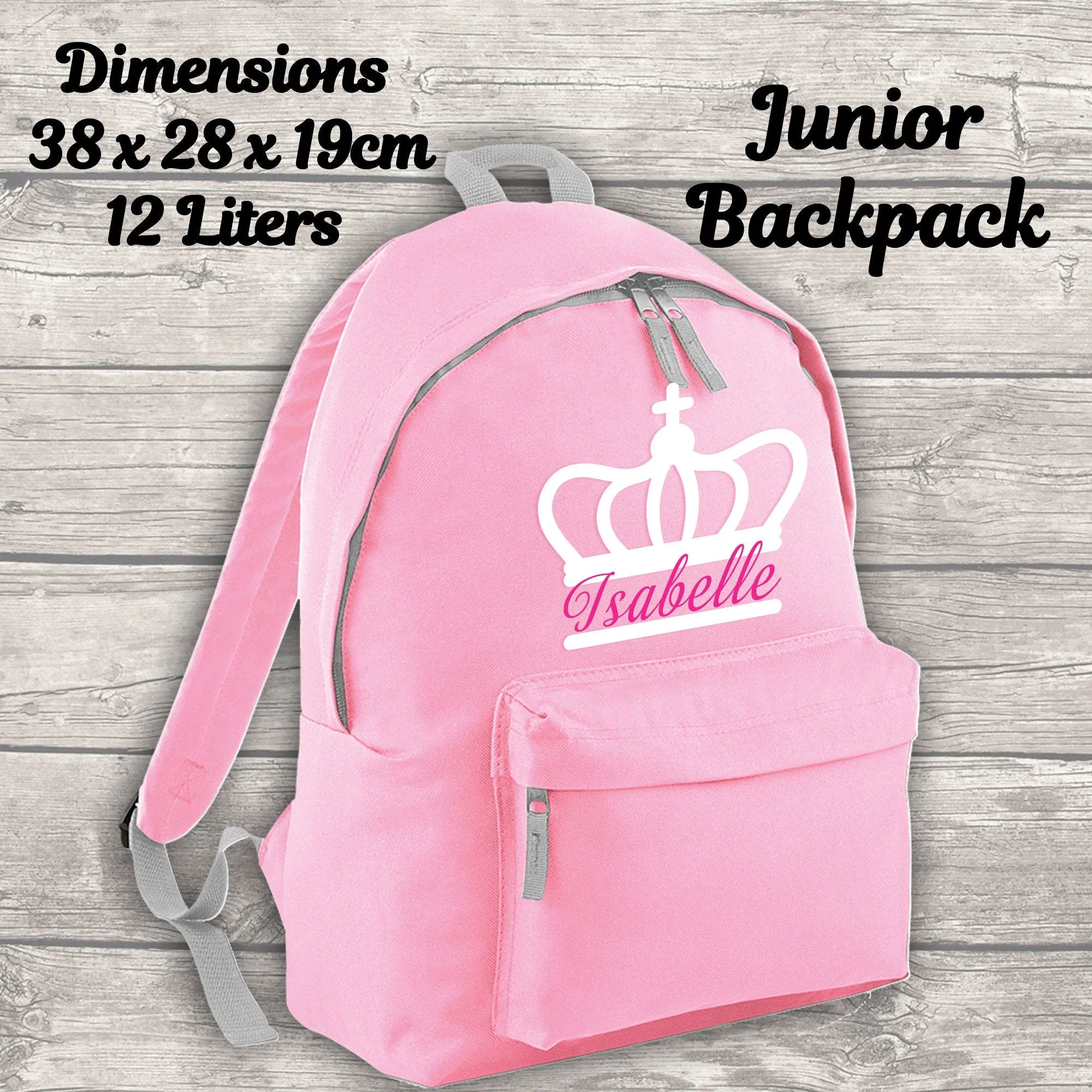 Personalised Backpack Kids 18 12 or 9 Litre Boys Girls Crown Name Lunch Bag Water Bottle Pencil Case School PE Bag Back To Schoo