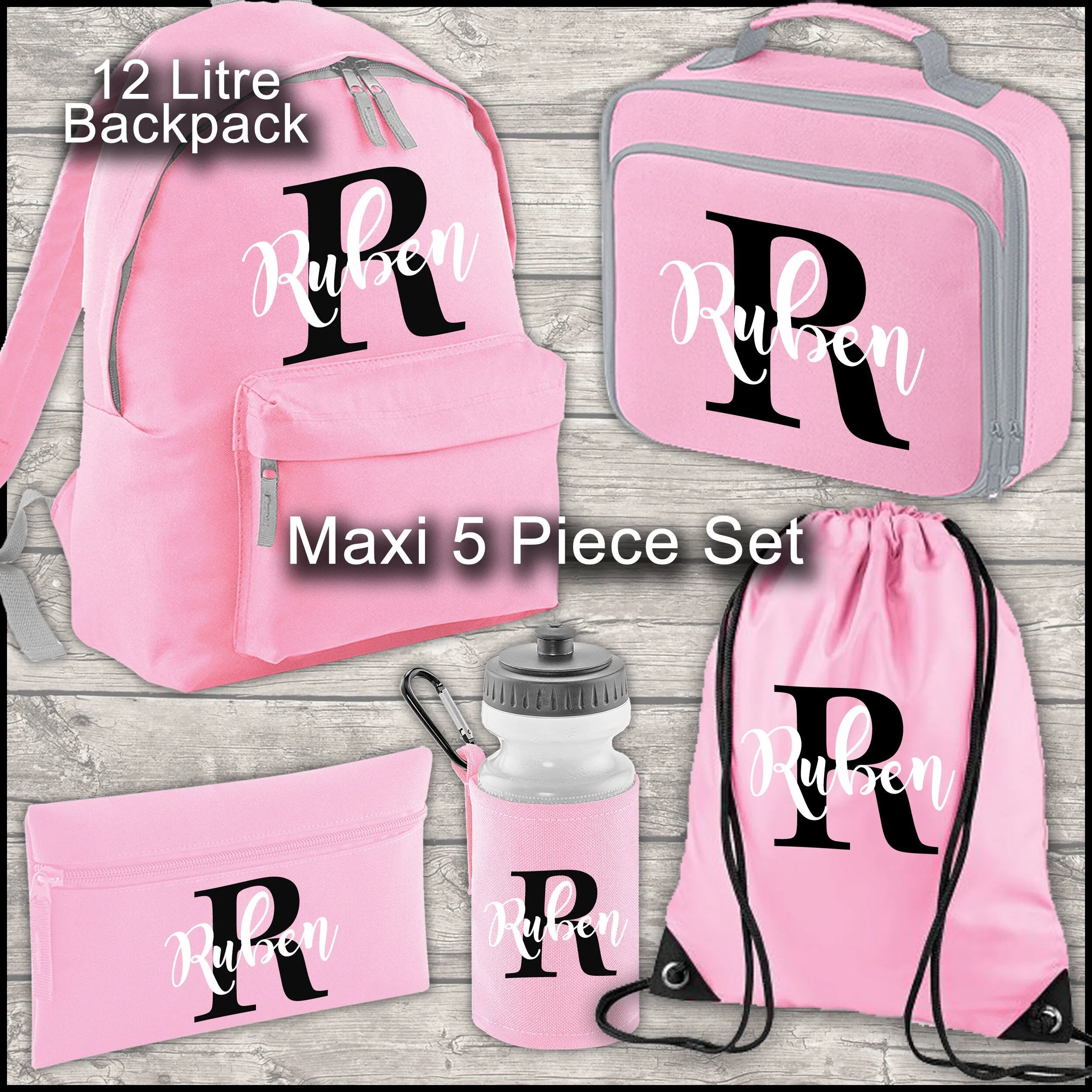 Personalised Backpack Kids 18 12 or 9 Litre Boys Girls Initial Name Lunch Bag Water Bottle Pencil Case School PE Bag Back To Sch