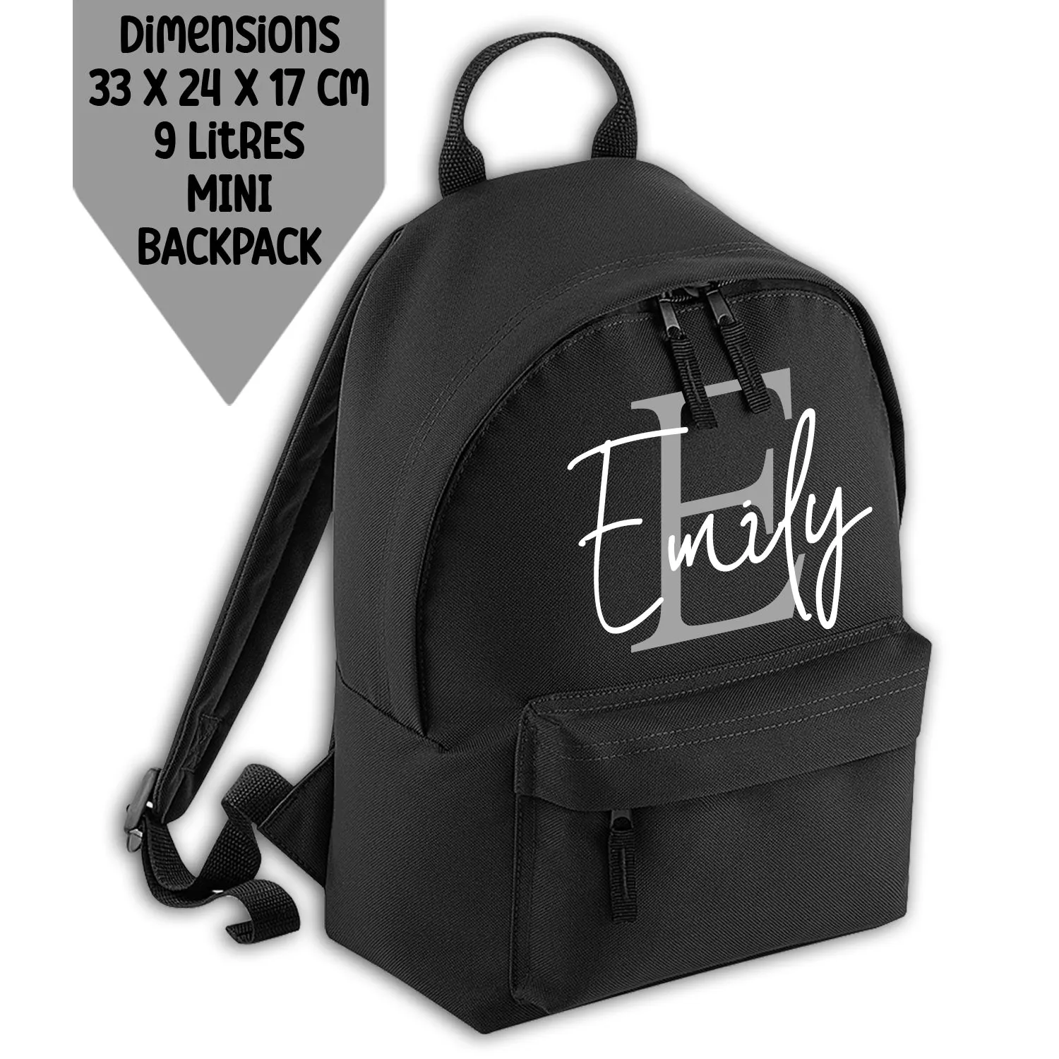 Personalised Backpack Kids 18 12 or 9 Litre Initial and Name Lunch Bag Water Bottle Pencil Case School PE Bag Back To School Bla