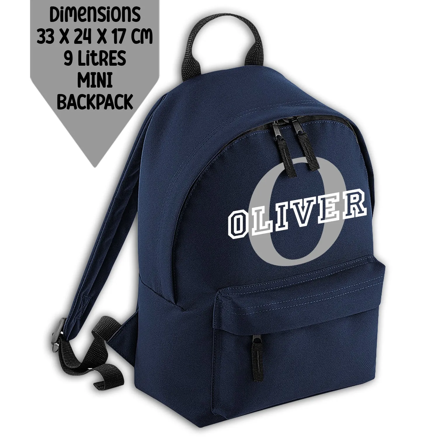 Personalised Backpack Kids 18 12 or 9 Litre Initial and Name Lunch Bag Water Bottle Pencil Case School PE Bag Back To School Nav