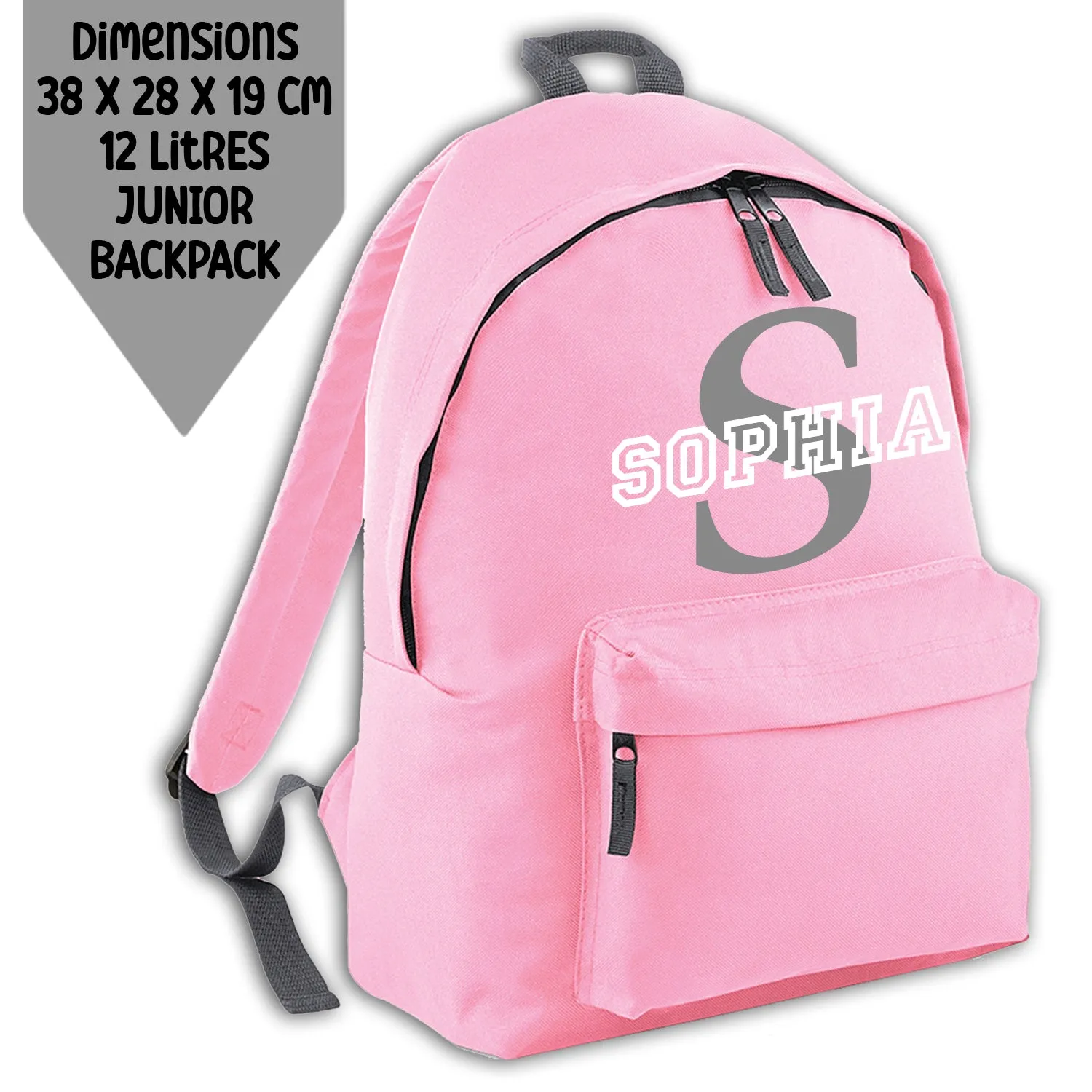 Personalised Backpack Kids 18 12 or 9 Litre Initial and Name Lunch Bag Water Bottle Pencil Case School PE Bag Back To School Pin