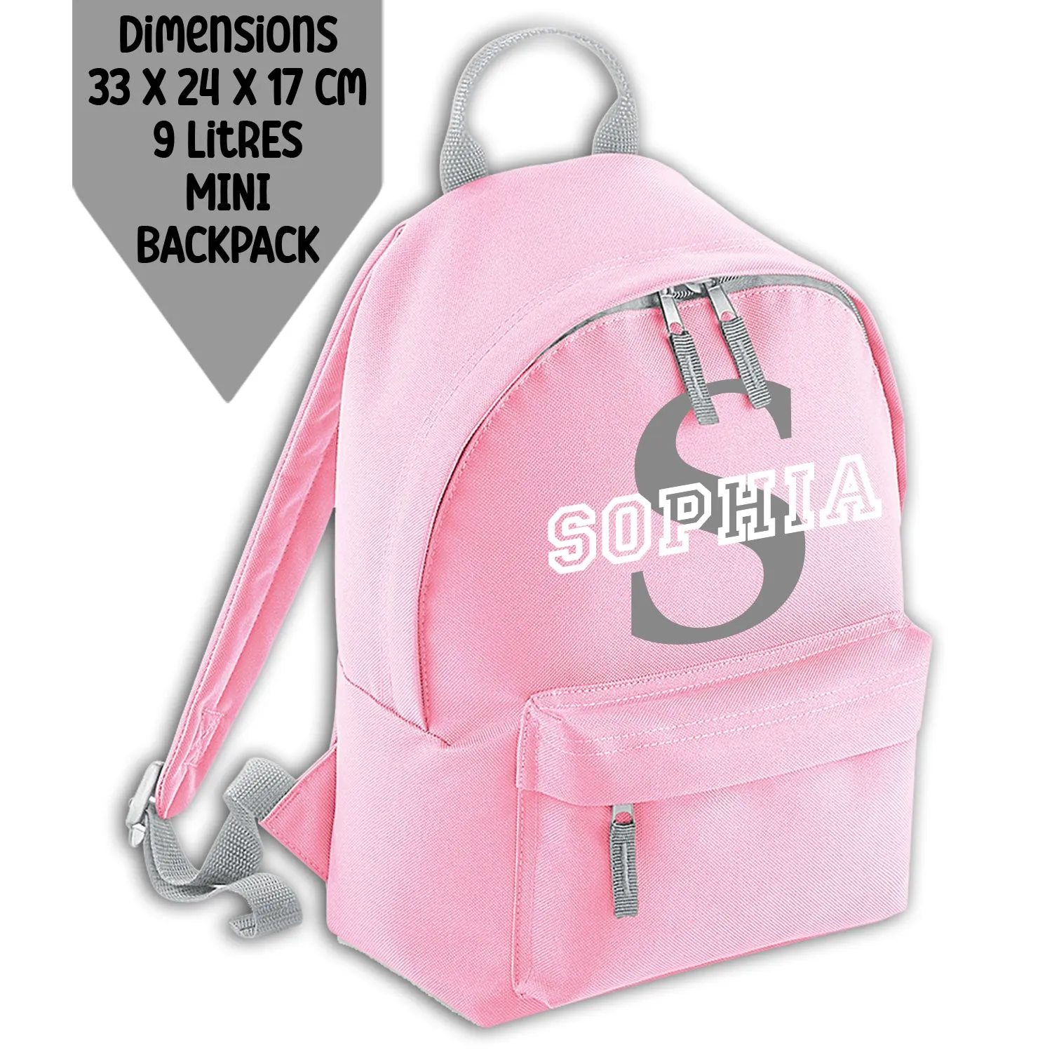 Personalised Backpack Kids 18 12 or 9 Litre Initial and Name Lunch Bag Water Bottle Pencil Case School PE Bag Back To School Pin