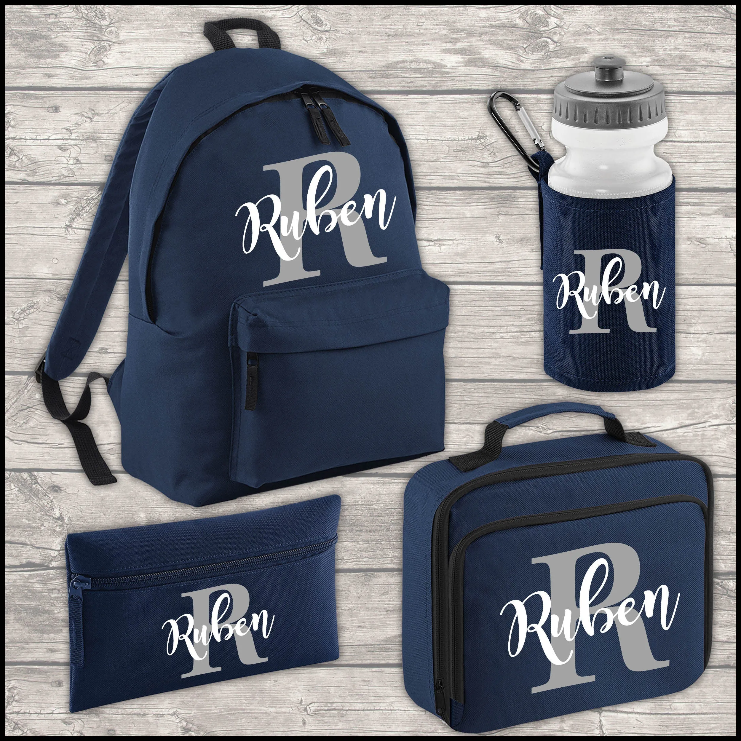 Personalised Backpack Kids 18 Litre Boys Girls Initial Name Lunch Bag Water Bottle and Pencil Case PE Bag School Bag Back To Sch