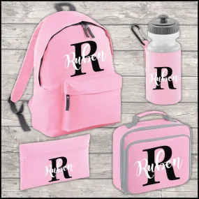 Personalised Backpack Kids 18 Litre Boys Girls Initial Name Lunch Bag Water Bottle and Pencil Case PE Bag School Bag Back To Sch