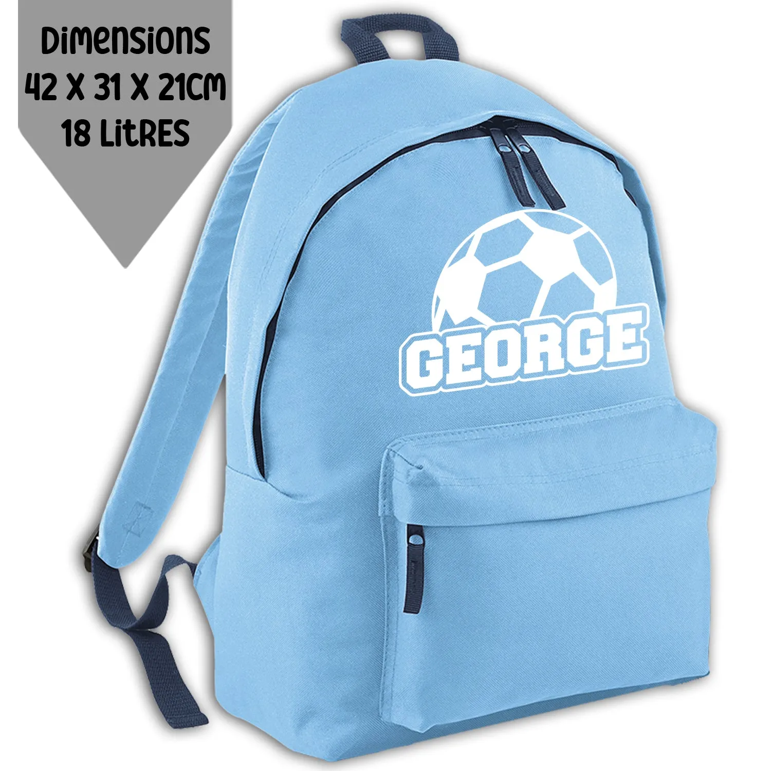 Personalised Backpack Kids School Bag Set Football Name Sky Blue Lunch Bag Water Bottle Gym Bag Pencil Case Back To School