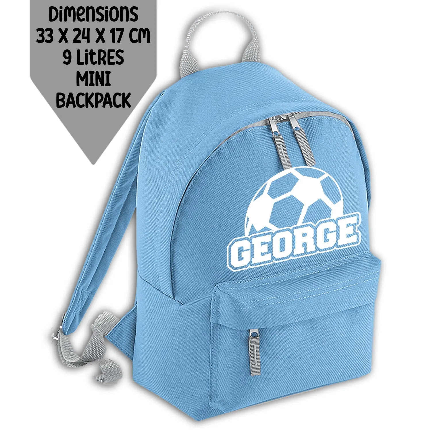 Personalised Backpack Kids School Bag Set Football Name Sky Blue Lunch Bag Water Bottle Gym Bag Pencil Case Back To School