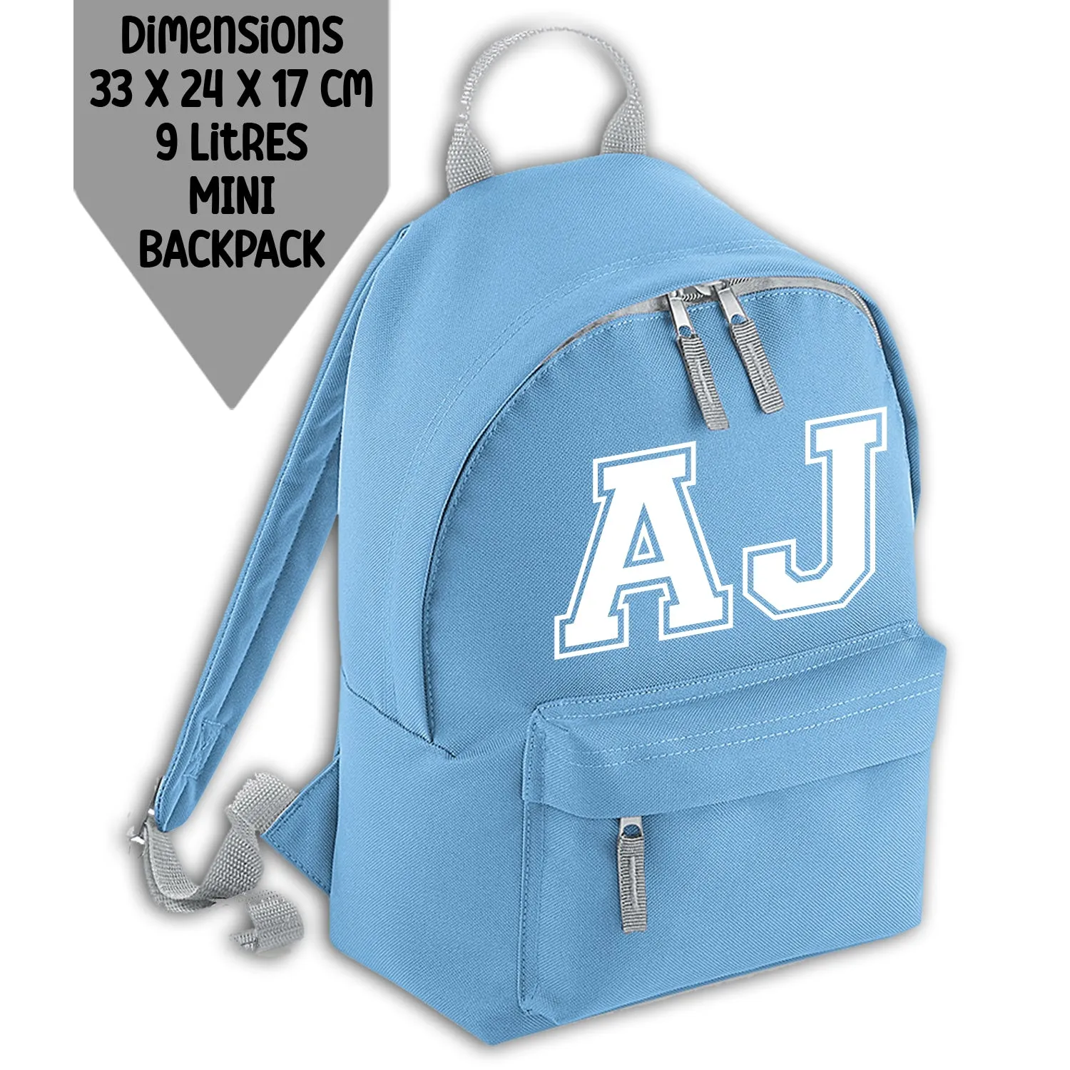 Personalised Backpack Kids School Bag Set Sky Blue With Initials Lunch Bag Water Bottle Gym Bag Pencil Case Back To School