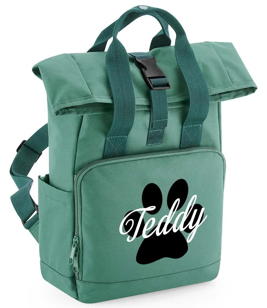 Personalised Dog Paw Backpack Twin Handle Roll-Top Dog Bag Light Grey