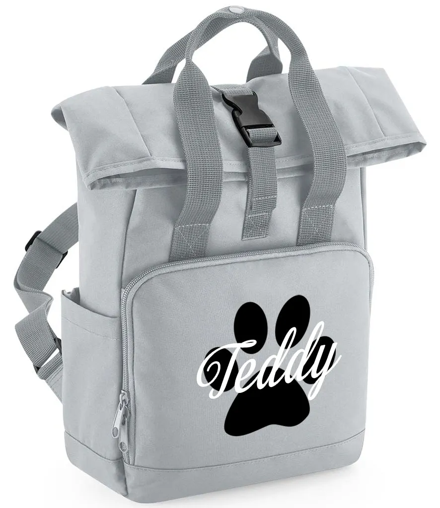 Personalised Dog Paw Backpack Twin Handle Roll-Top Dog Bag Mustard