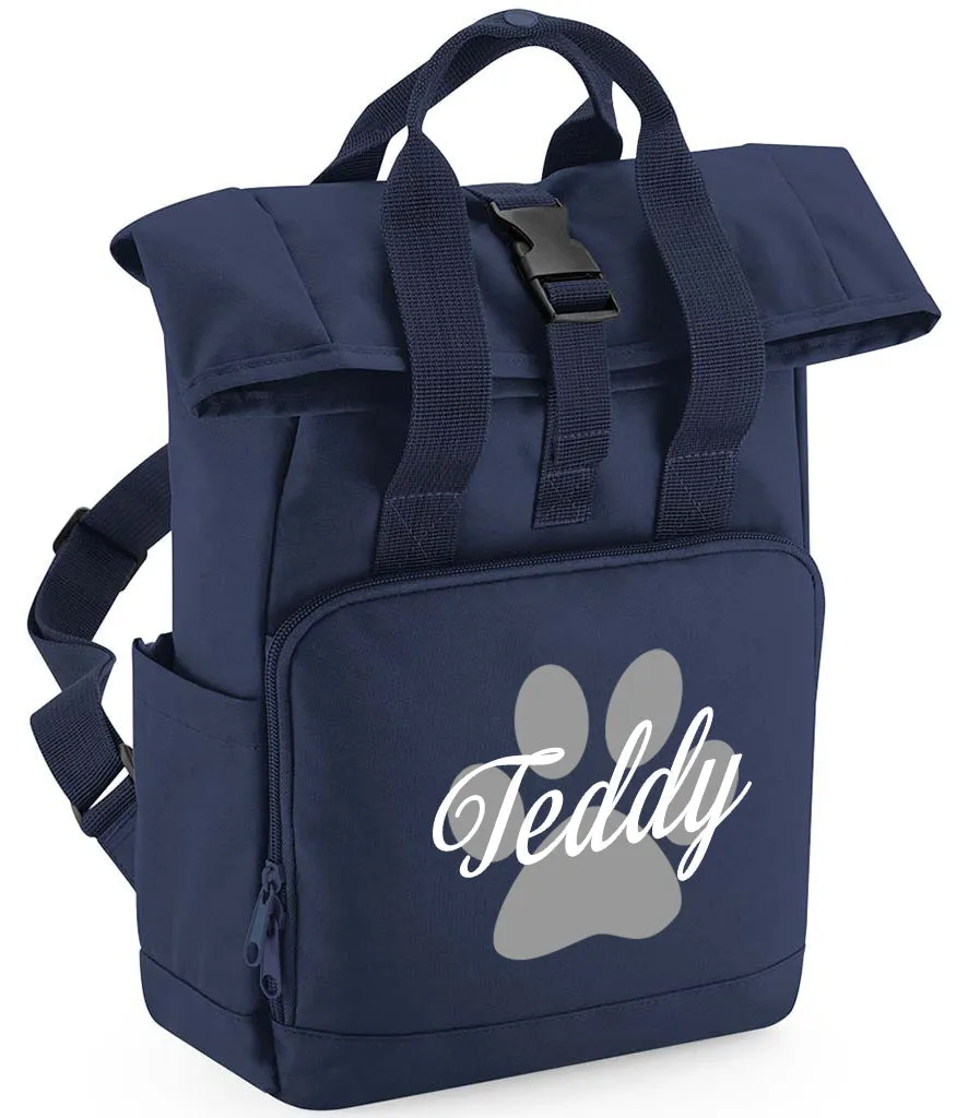 Personalised Dog Paw Backpack Twin Handle Roll-Top Dog Bag Mustard