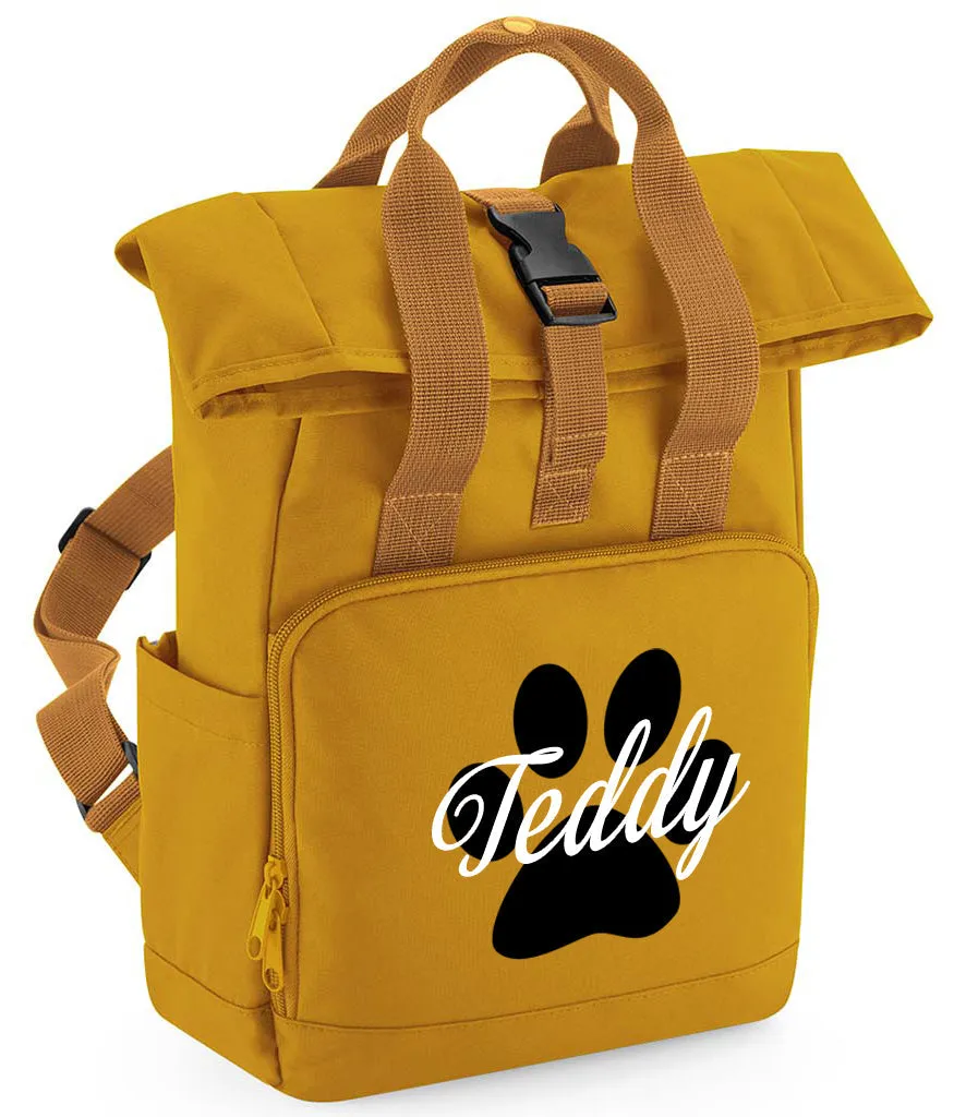 Personalised Dog Paw Backpack Twin Handle Roll-Top Dog Bag Navy Dusk