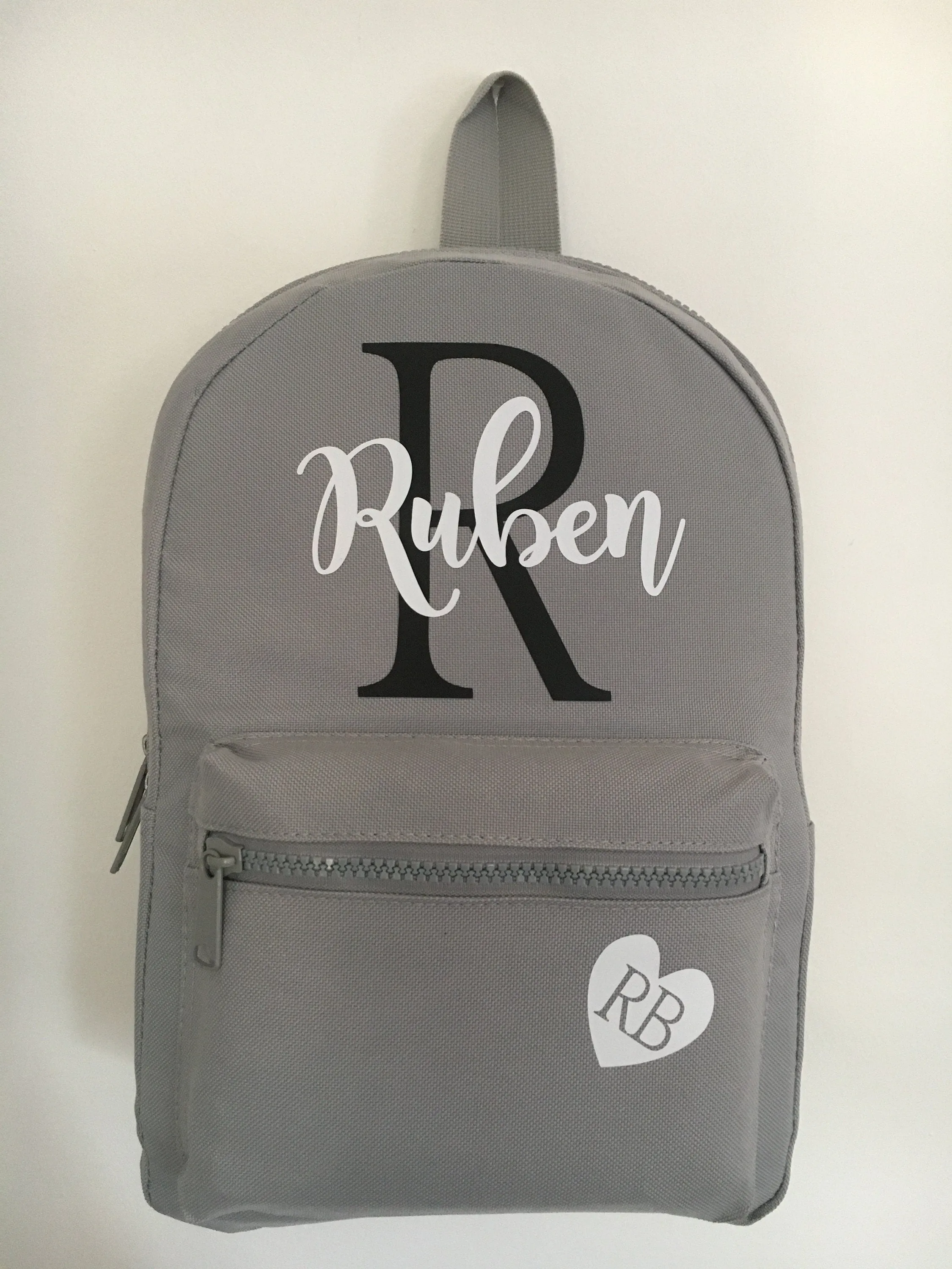 Personalised Grey Mini Backpack ADD Your NAME and Initials Back To School Backpack Kids