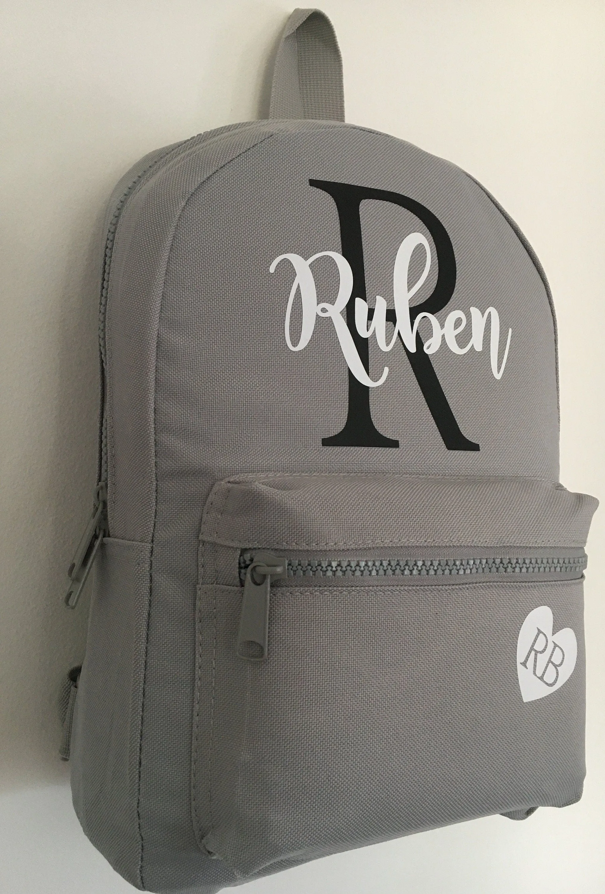 Personalised Grey Mini Backpack ADD Your NAME and Initials Back To School Backpack Kids