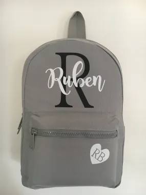 Personalised Grey Mini Backpack ADD Your NAME and Initials Back To School Backpack Kids