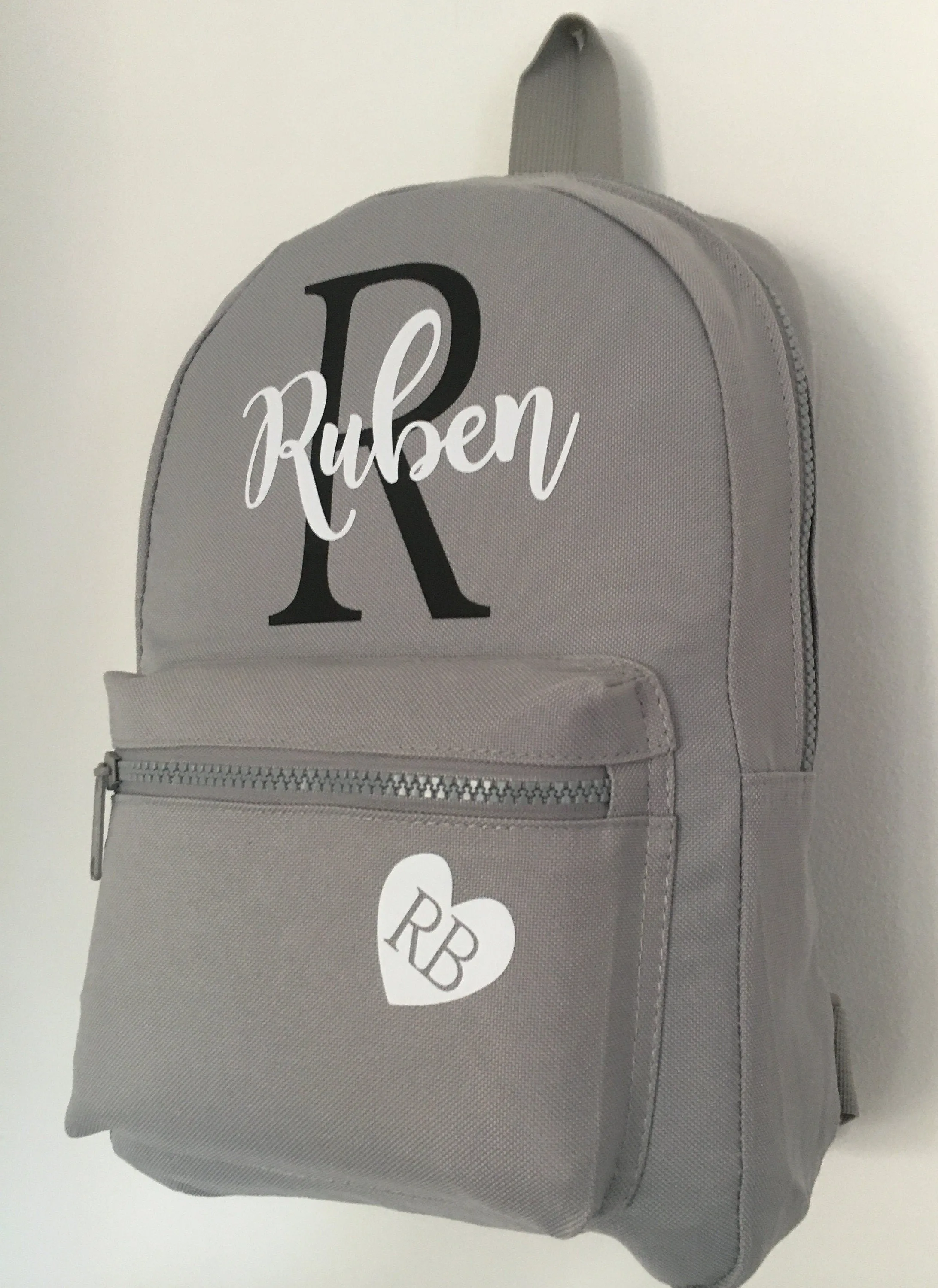 Personalised Grey Mini Backpack ADD Your NAME and Initials Back To School Backpack Kids