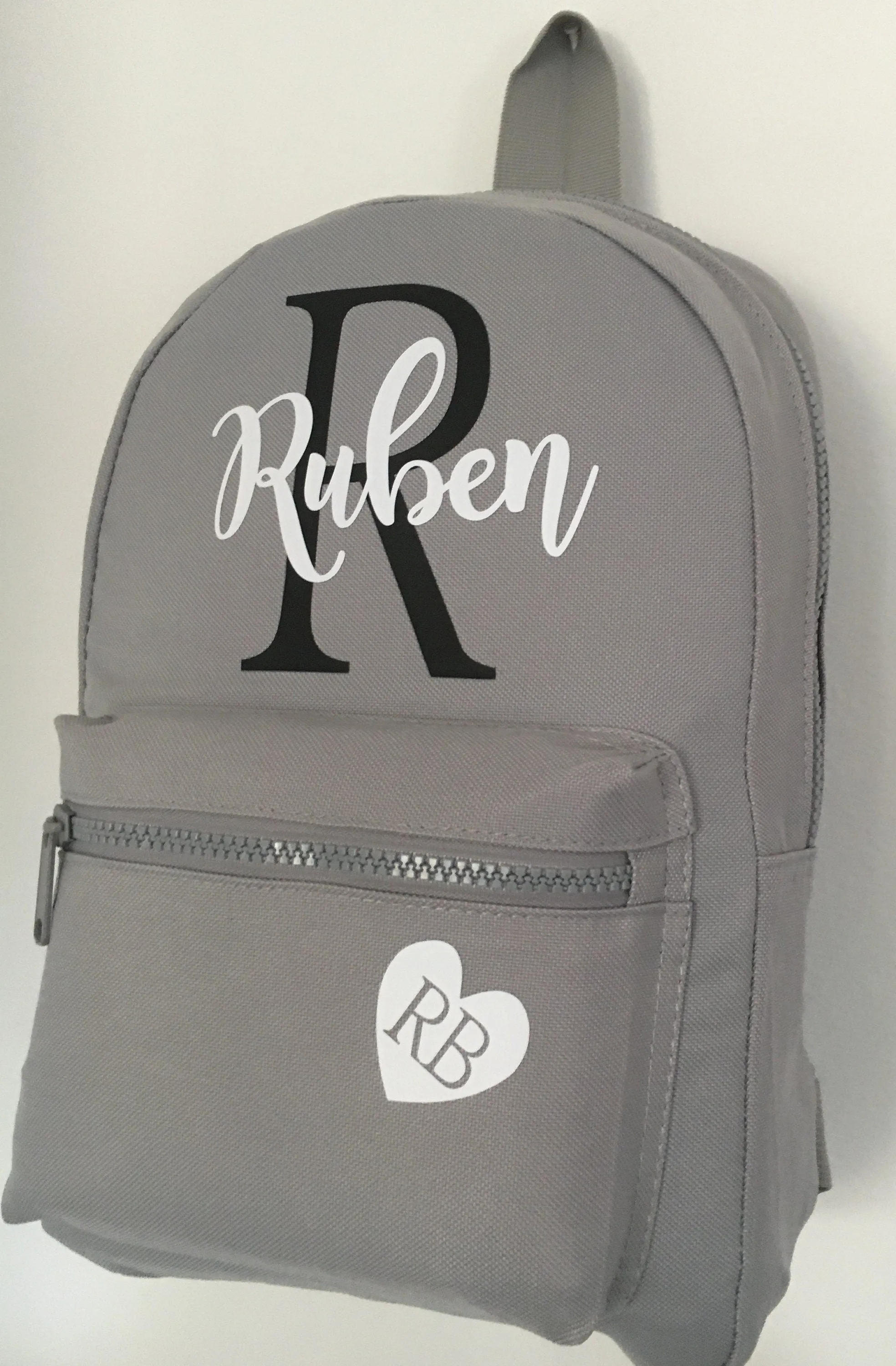 Personalised Grey Mini Backpack ADD Your NAME and Initials Back To School Backpack Kids