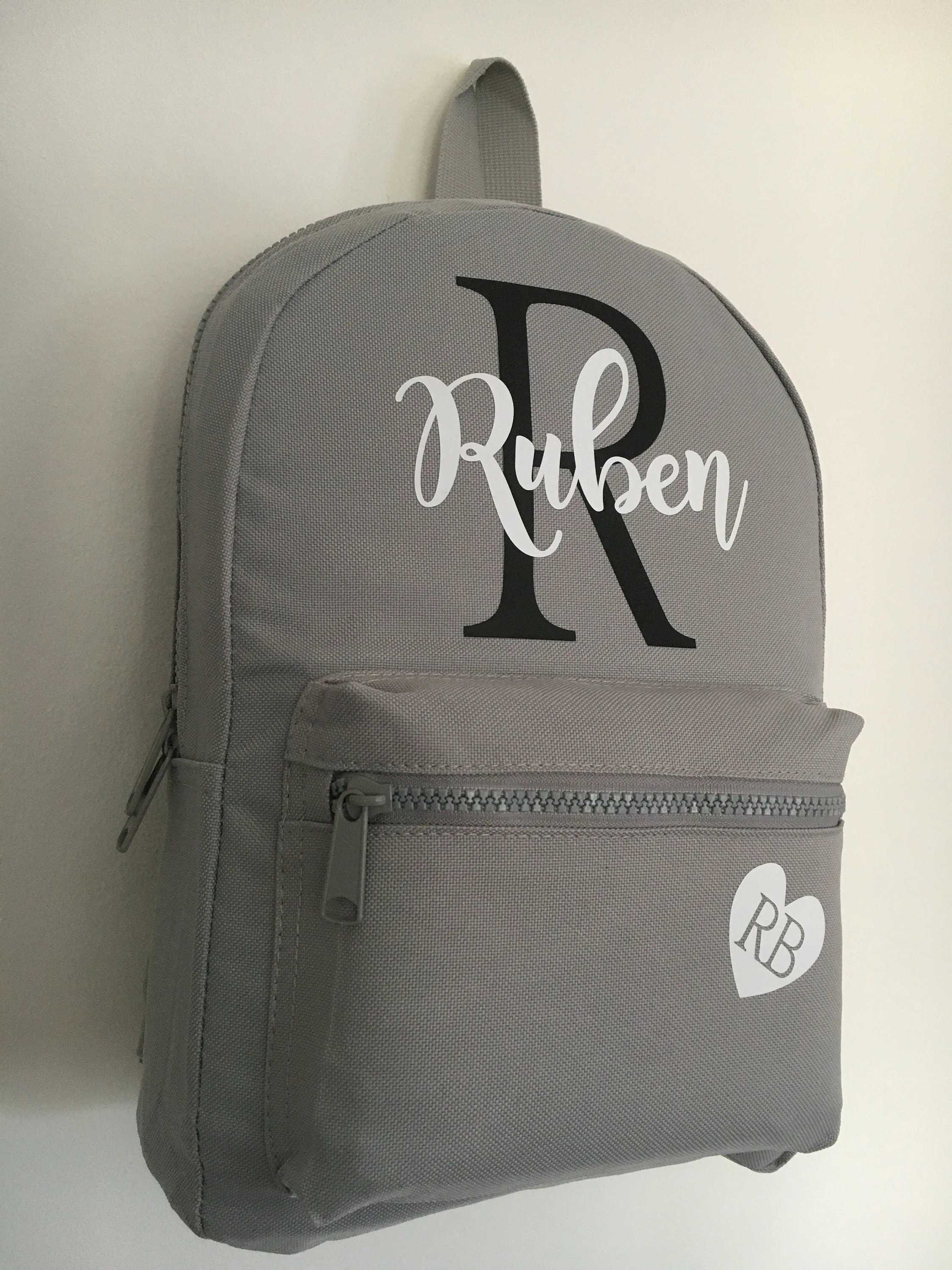 Personalised Grey Mini Backpack ADD Your NAME and Initials Back To School Backpack Kids