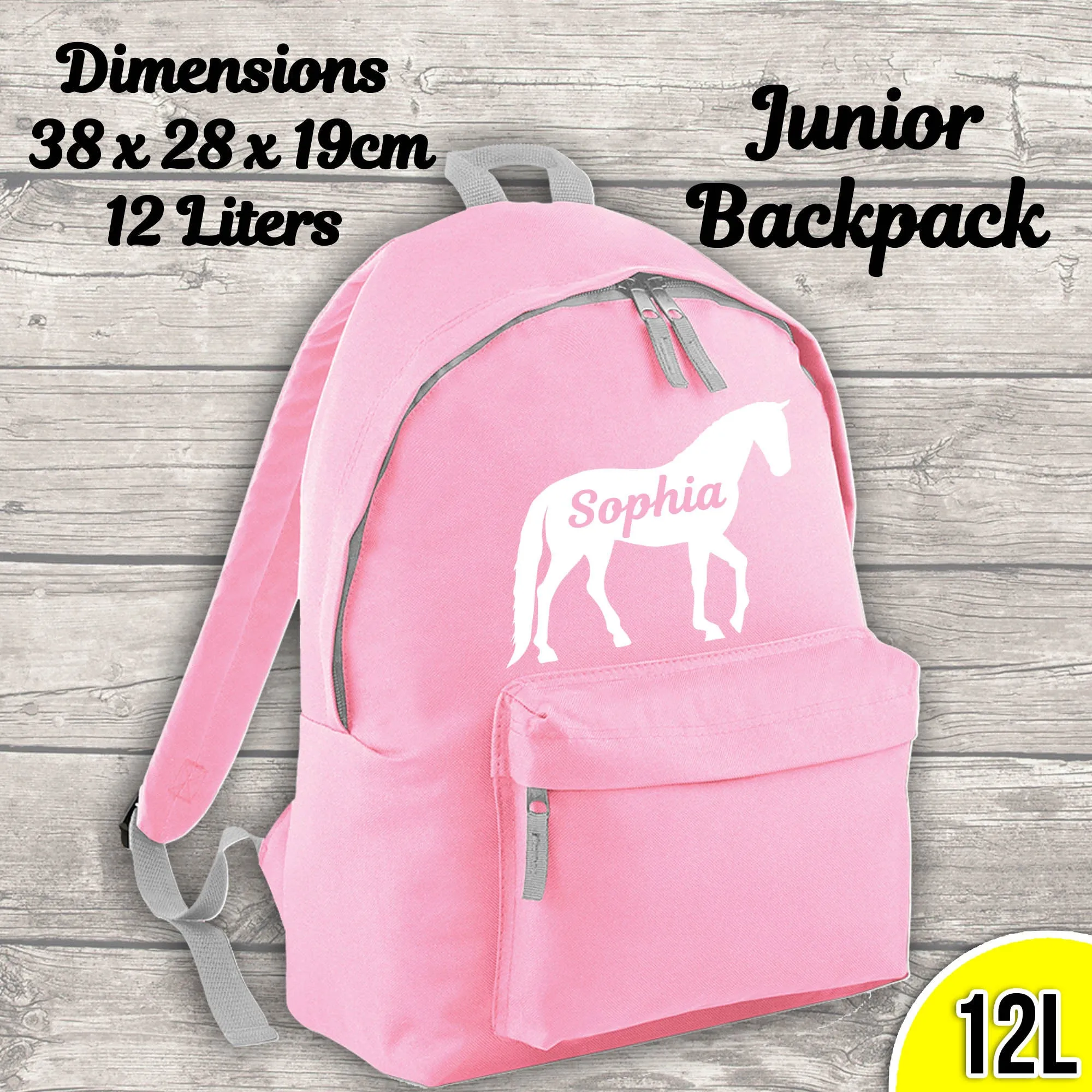 Personalised Horse 12 litre Backpack Water Bottle and Lunch Bag and FREE Pencil Case Back To School Backpack Kids Junior Size