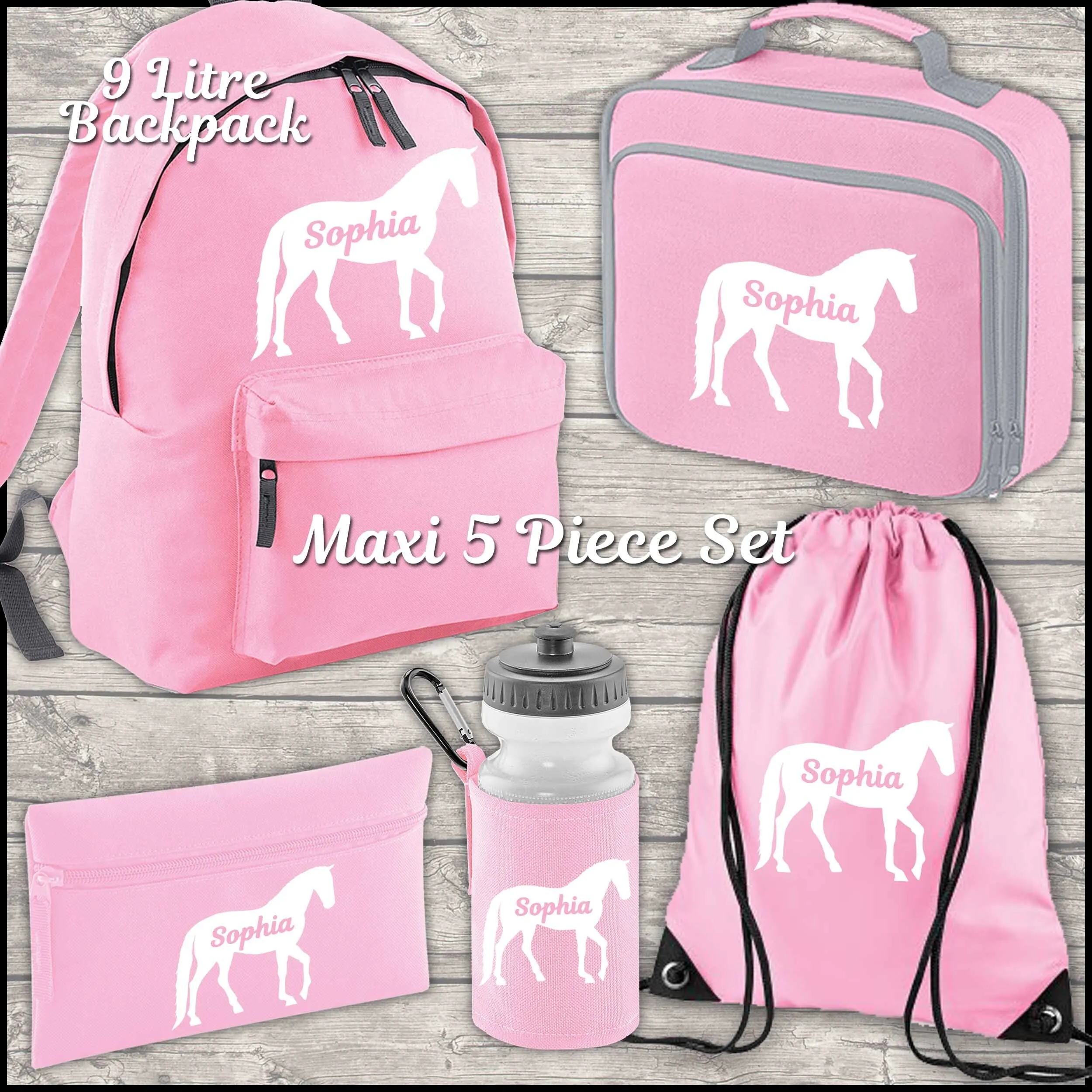 Personalised Horse Backpack Kids 18 12 or 9 Litre Boys Girls Name Lunch Bag Water Bottle Pencil Case School PE Bag Back To Schoo