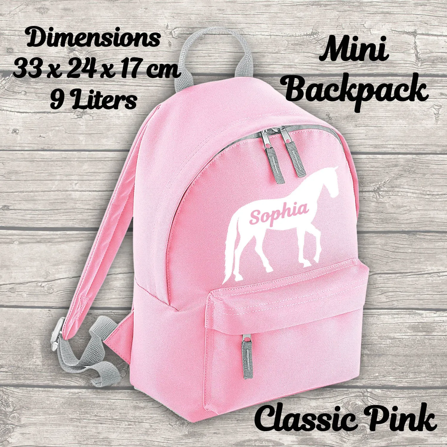 Personalised Horse Backpack Kids 18 12 or 9 Litre Boys Girls Name Lunch Bag Water Bottle Pencil Case School PE Bag Back To Schoo