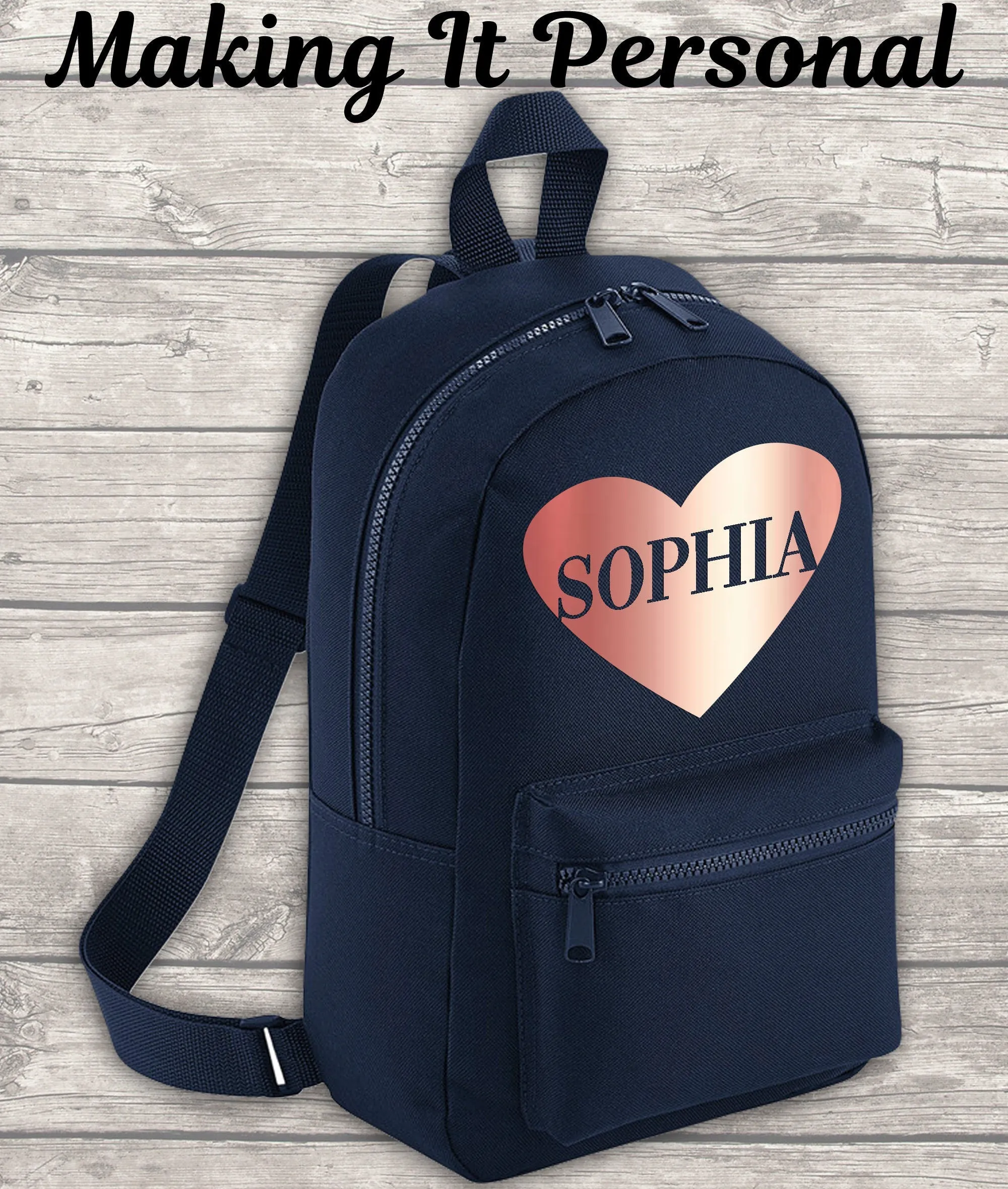 Personalised Mini Rose Gold Heart Backpack ADD Your NAME Back To School Backpack Kids Backpack Child Backpack Toddler