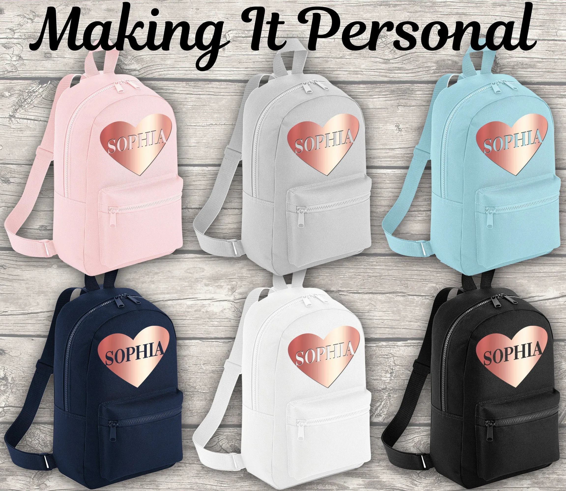 Personalised Mini Rose Gold Heart Backpack ADD Your NAME Back To School Backpack Kids Backpack Child Backpack Toddler