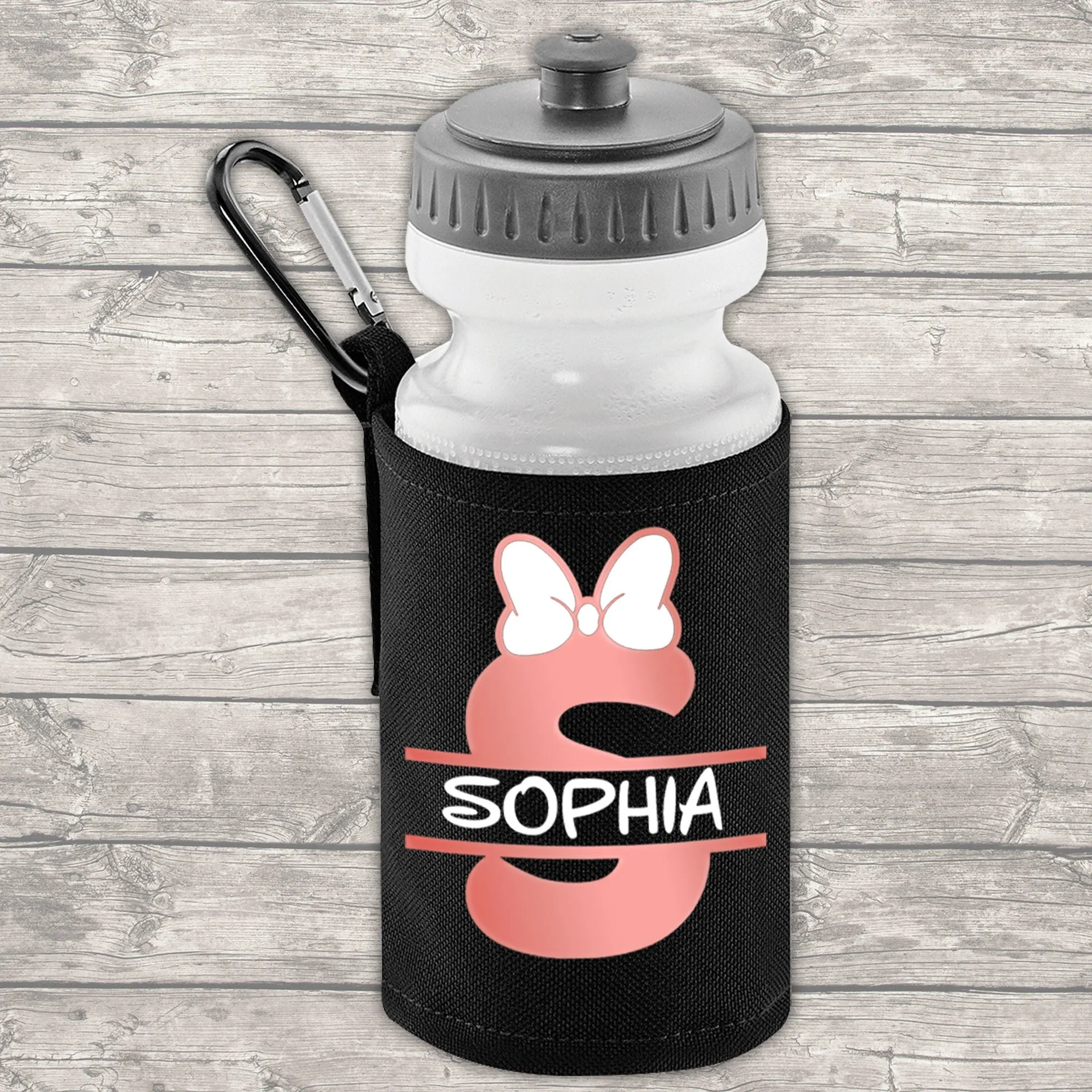 Personalised Name Initial Bow 9 Litre Backpack Water Bottle Lunch Bag Rose Gold and FREE Pencil Case Back To School Black Backpa