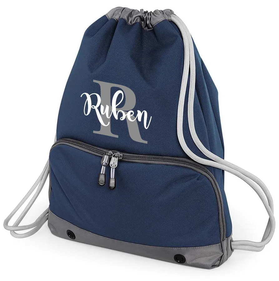 Personalised Pro Backpack with Laptop Compartment and Matching Gym Bag Initial and Name 18L Navy