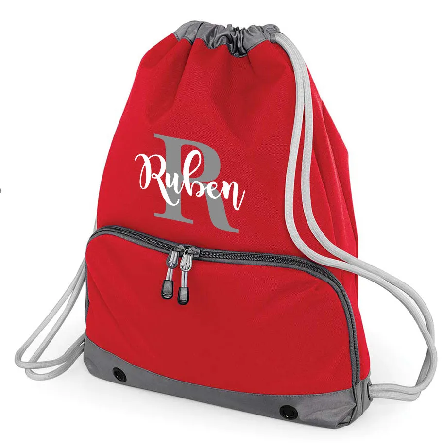 Personalised Pro Backpack with Laptop Compartment and Matching Gym Bag Initial and Name 18L Red Set