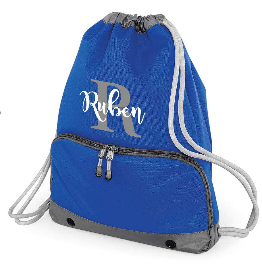 Personalised Pro Backpack with Laptop Compartment and Matching Gym Bag Initial and Name 18L Royal Blue Set