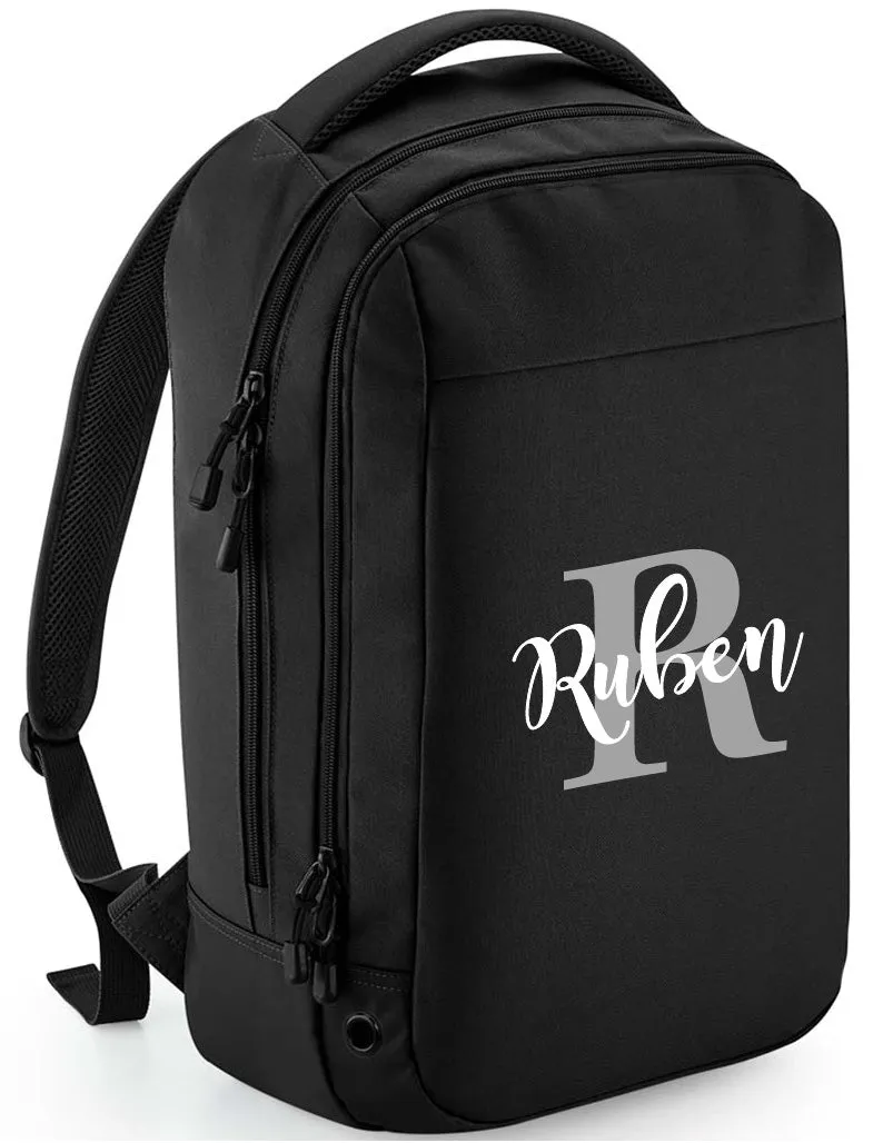 Personalised Pro Backpack with Water bottle pocket and Matching Gym Bag Initial and Name 23L Black Set