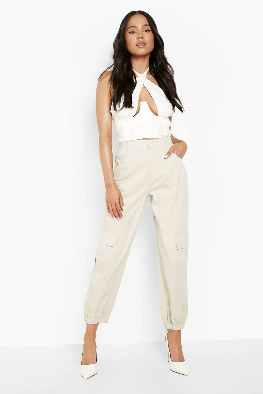 Petite Woven Cargo Pocket Detail Pants