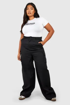 Plus Twill Belted Wide Leg Cargo Pants