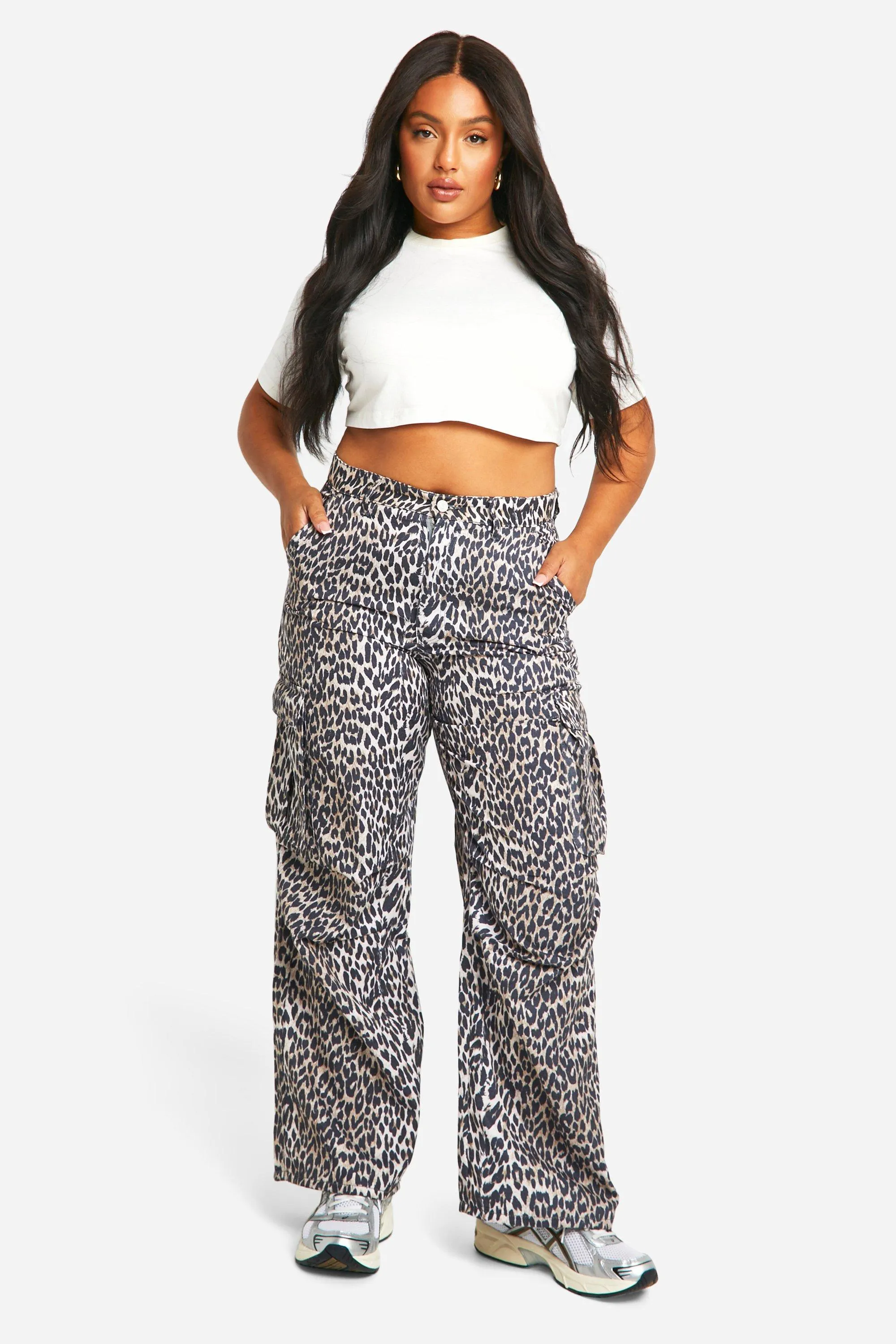 Plus Washed Leopard Cargo Pants