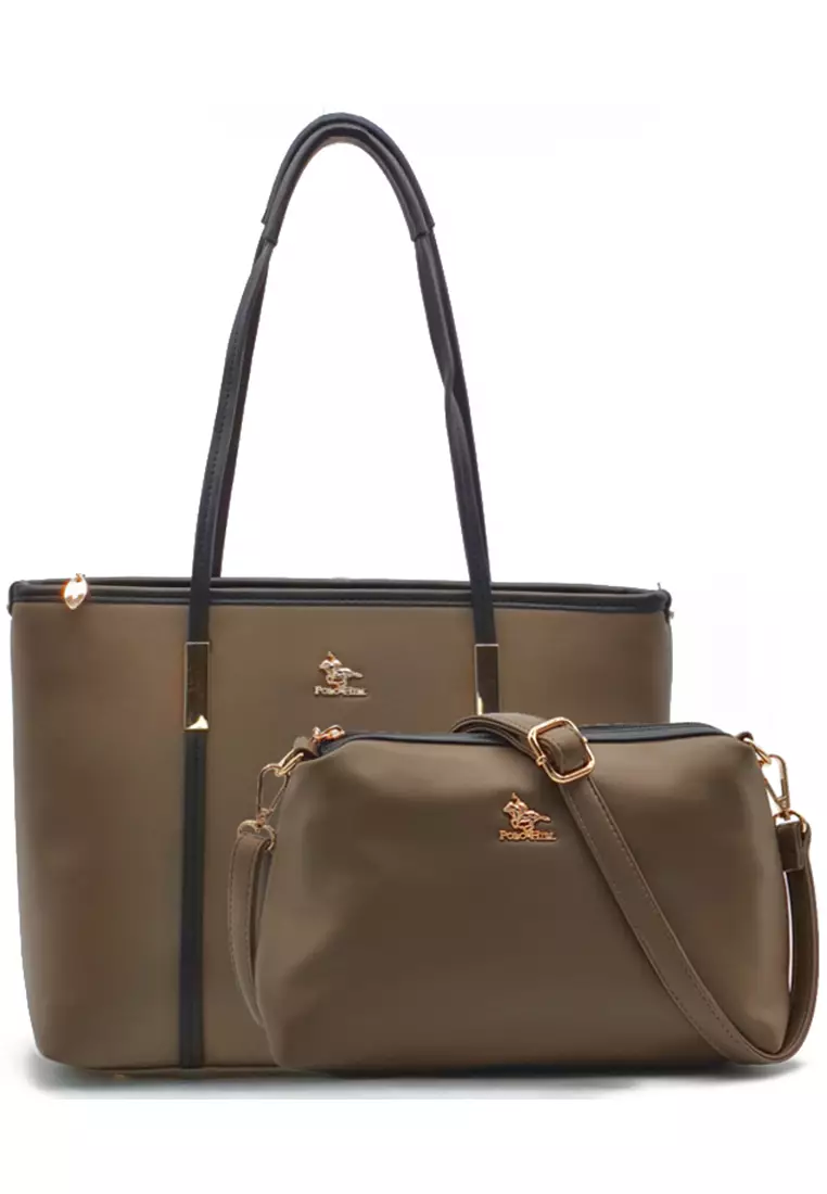 POLO HILL POLO HILL Danni Ladies Faux Leather Shoulder Tote Bag 2-in-1 Set