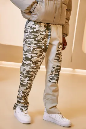 Spliced Camo Cargo Pants With Side Poppers