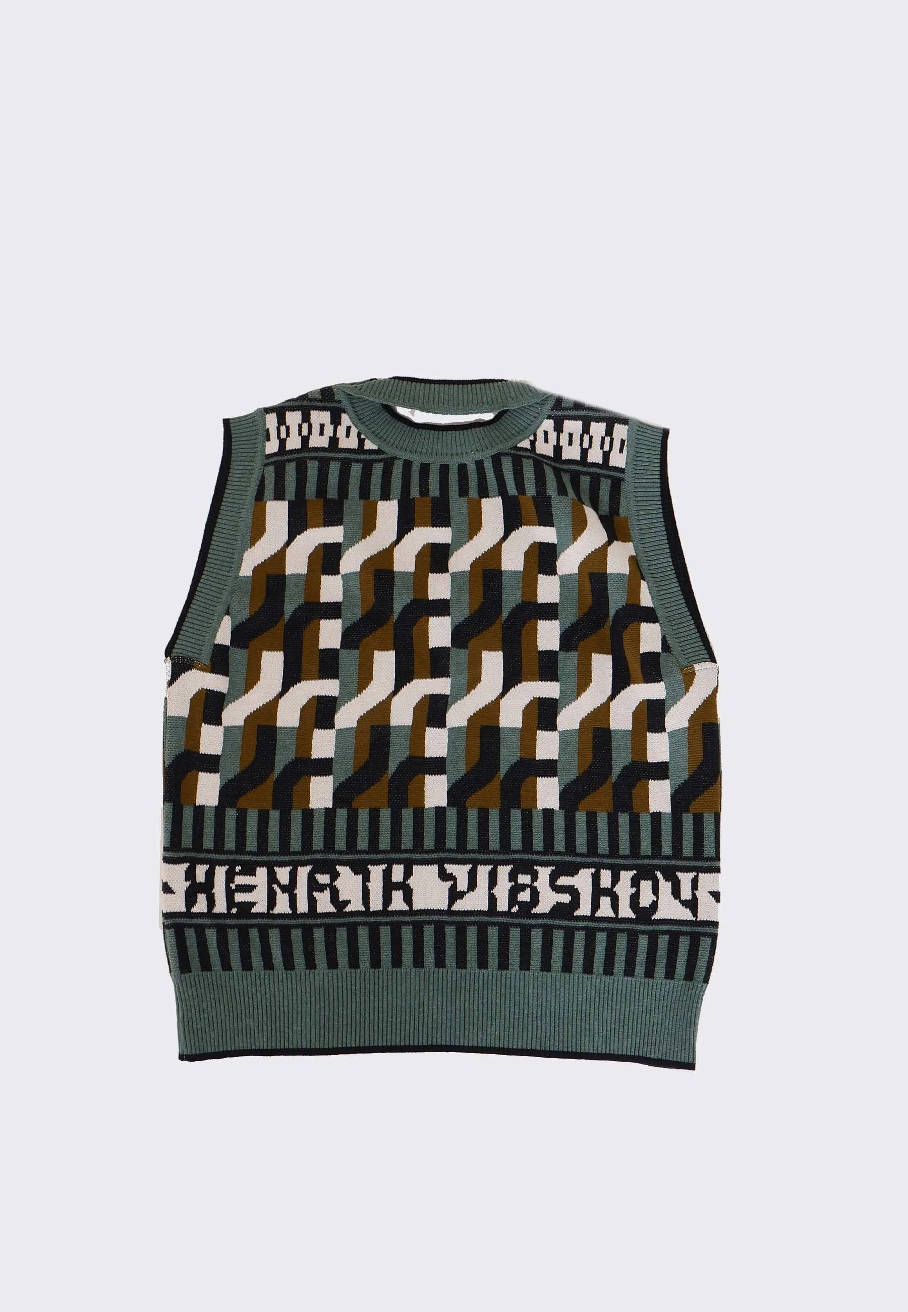 Stamp Knit Vest - green brown HV tiles