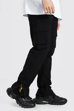 Straight Leg Crinkle Shell Flame Zip Cargo Pants